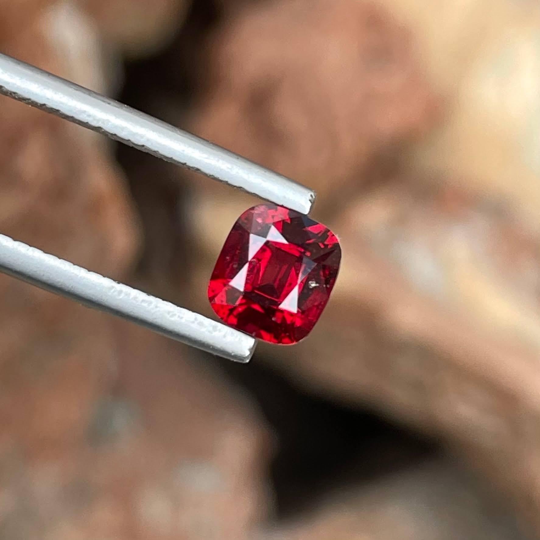 Women's or Men's 1.30 Carats Natural Red Loose Burmese Spinel Stone Fancy Cushion Cut Gemstone For Sale