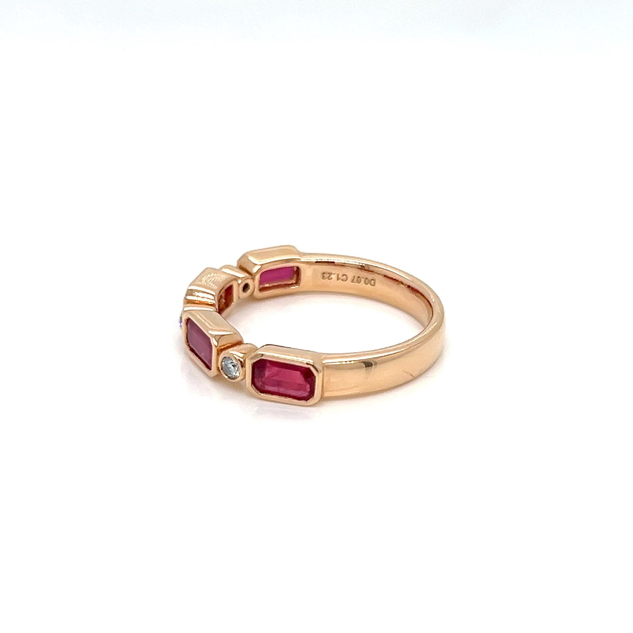 Modern 1.30 Carats Ruby Baguette Half Eternity Ring with Diamonds For Sale