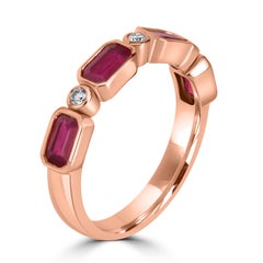 1.30 Carats Ruby Baguette Half Eternity Ring with Diamonds