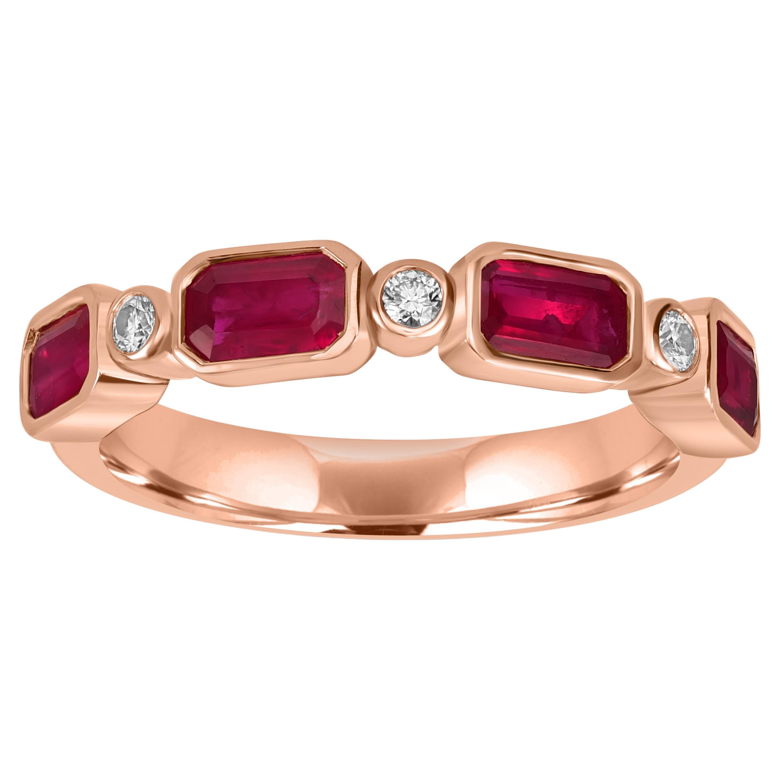 1.30 Carats Ruby Baguette Half Eternity Ring with Diamonds For Sale