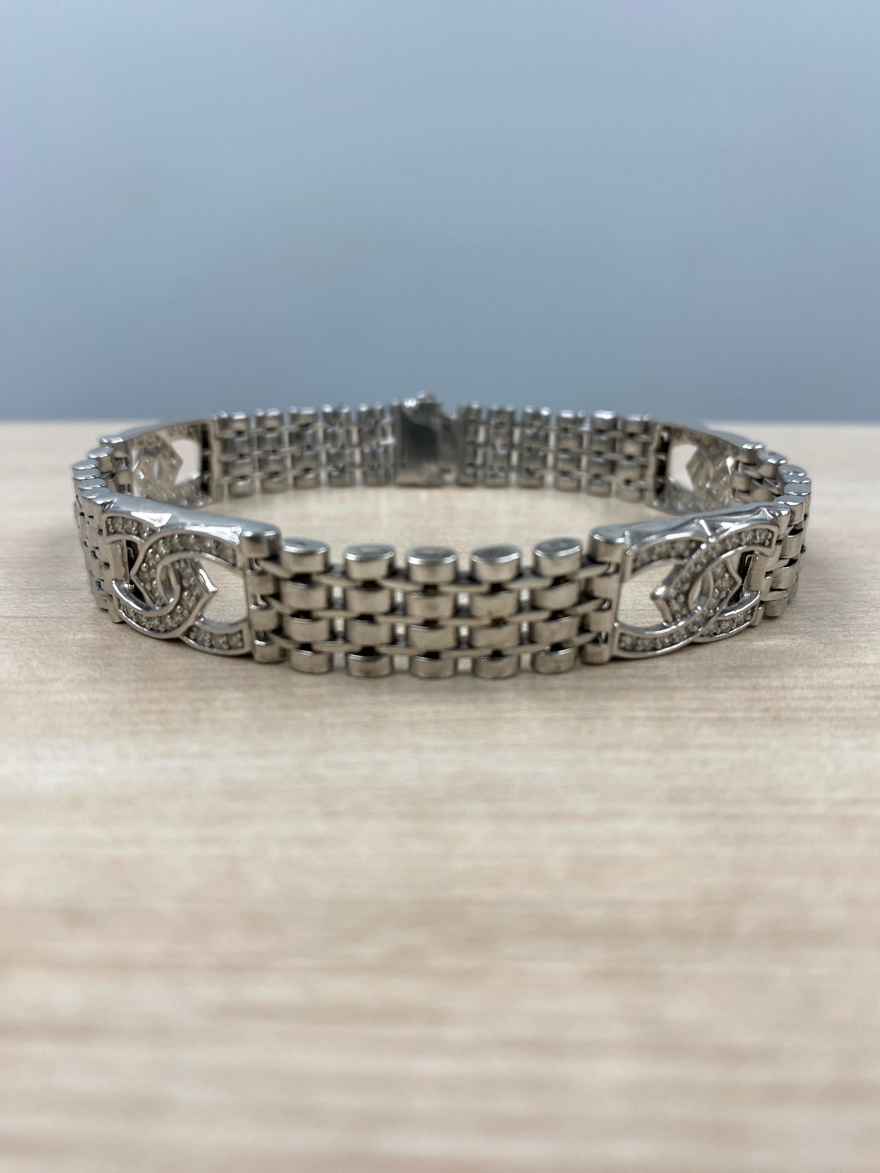 1.30 Ct Diamond Horseshoe Men's Bracelet Rolex Style Links 14K White Gold 34.3 g For Sale 5