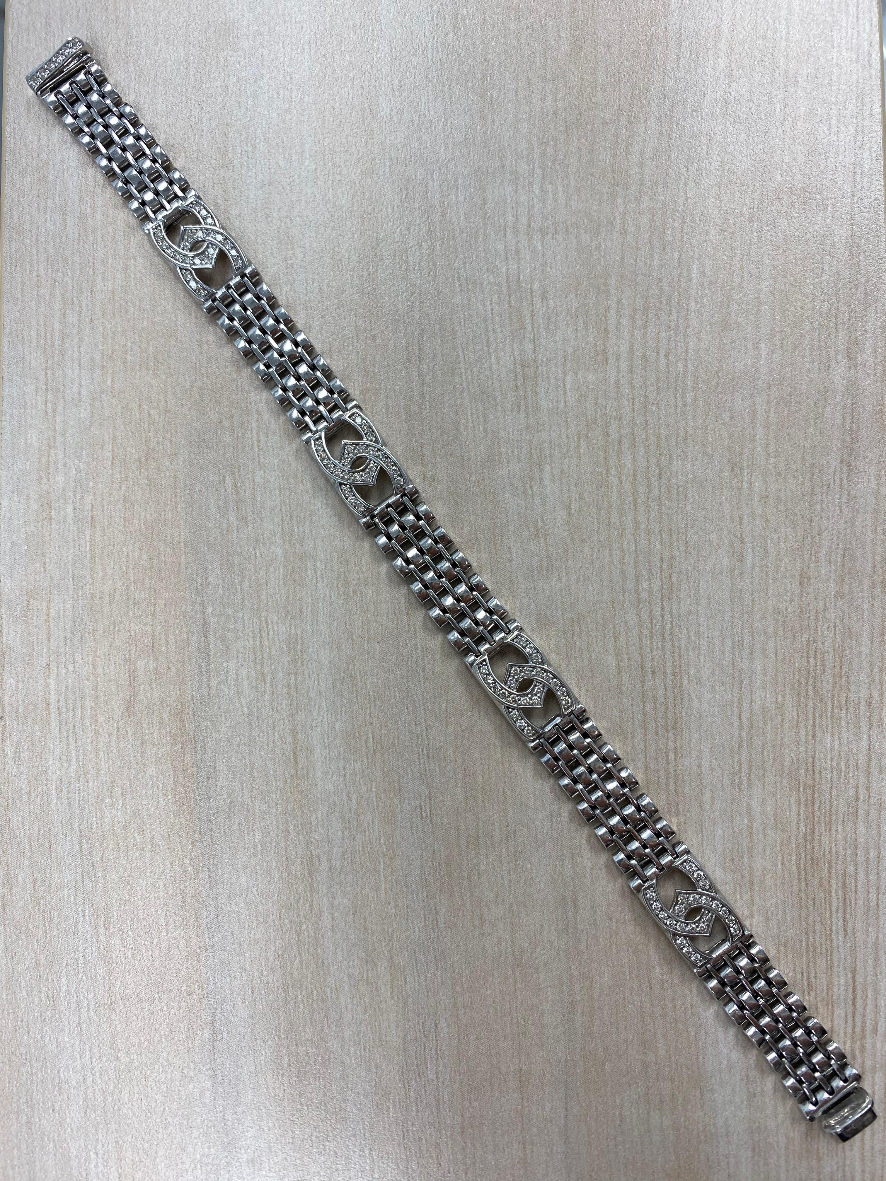 1.30 Ct Diamond Horseshoe Men's Bracelet Rolex Style Links 14K White Gold 34.3 g For Sale 6
