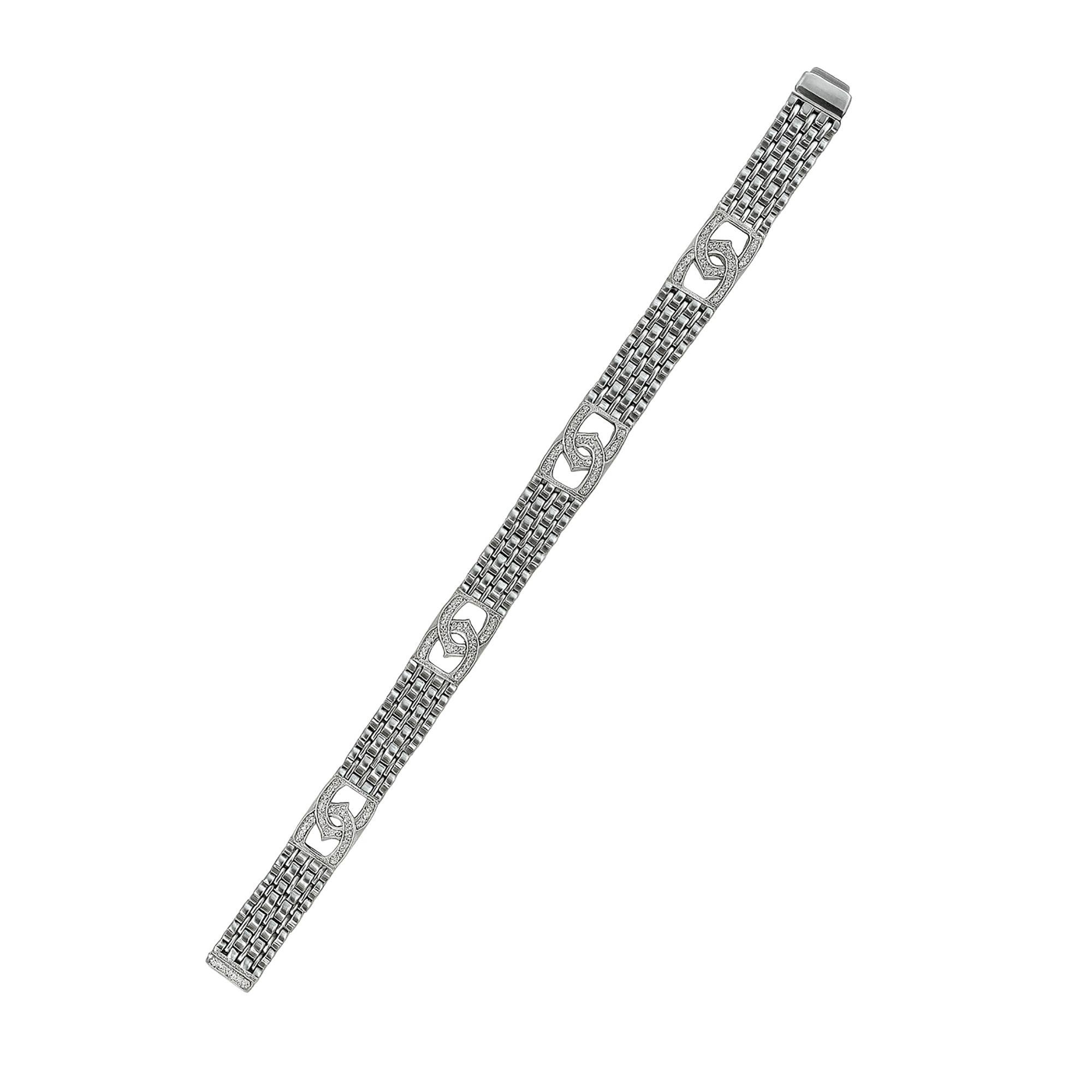 Bracciale da uomo a ferro di cavallo con diamanti da 1,30 carati A Link Rolex in oro bianco 14K 34,3 g in vendita 6