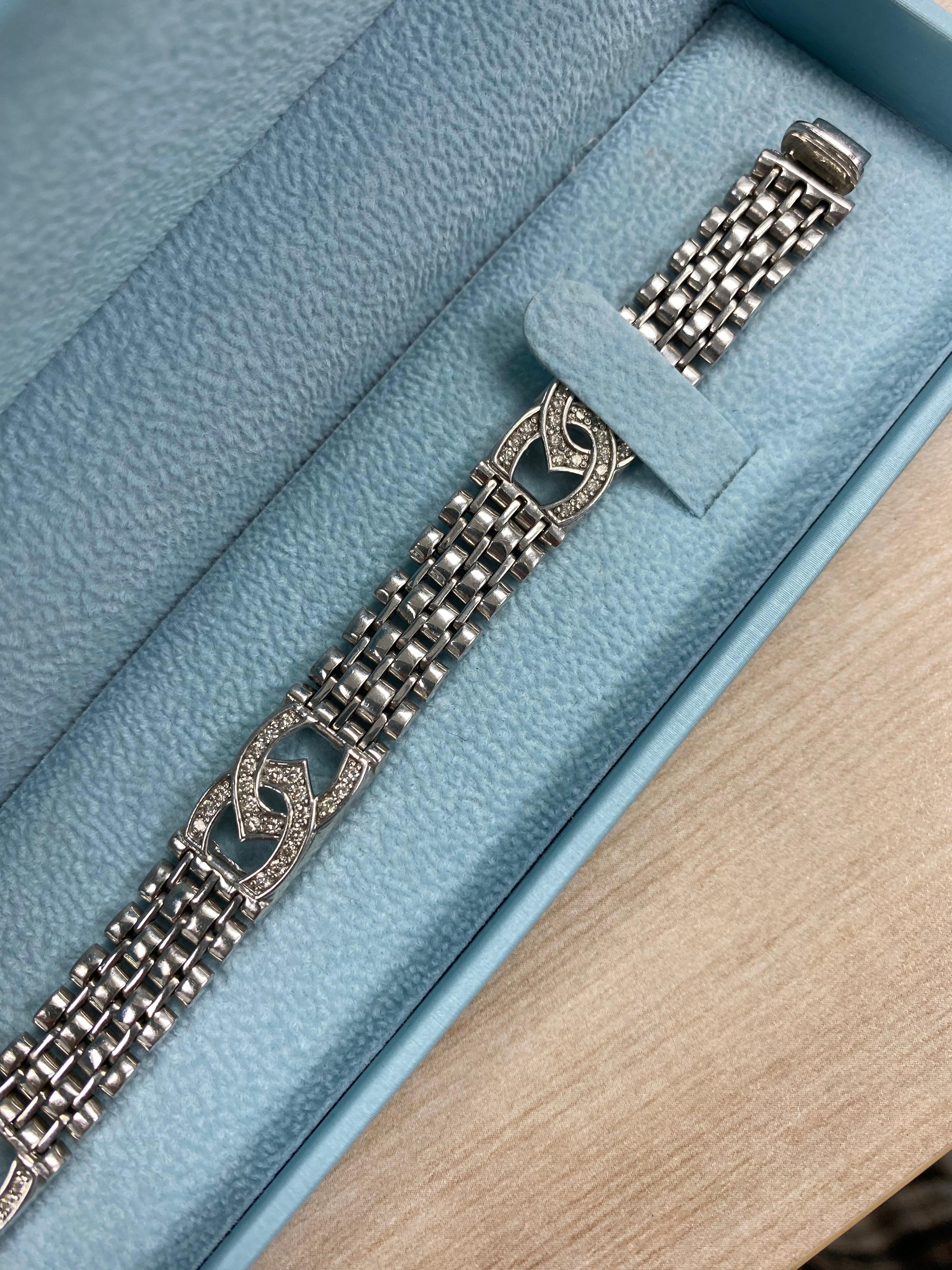 Modern 1.30 Ct Diamond Horseshoe Men's Bracelet Rolex Style Links 14K White Gold 34.3 g For Sale