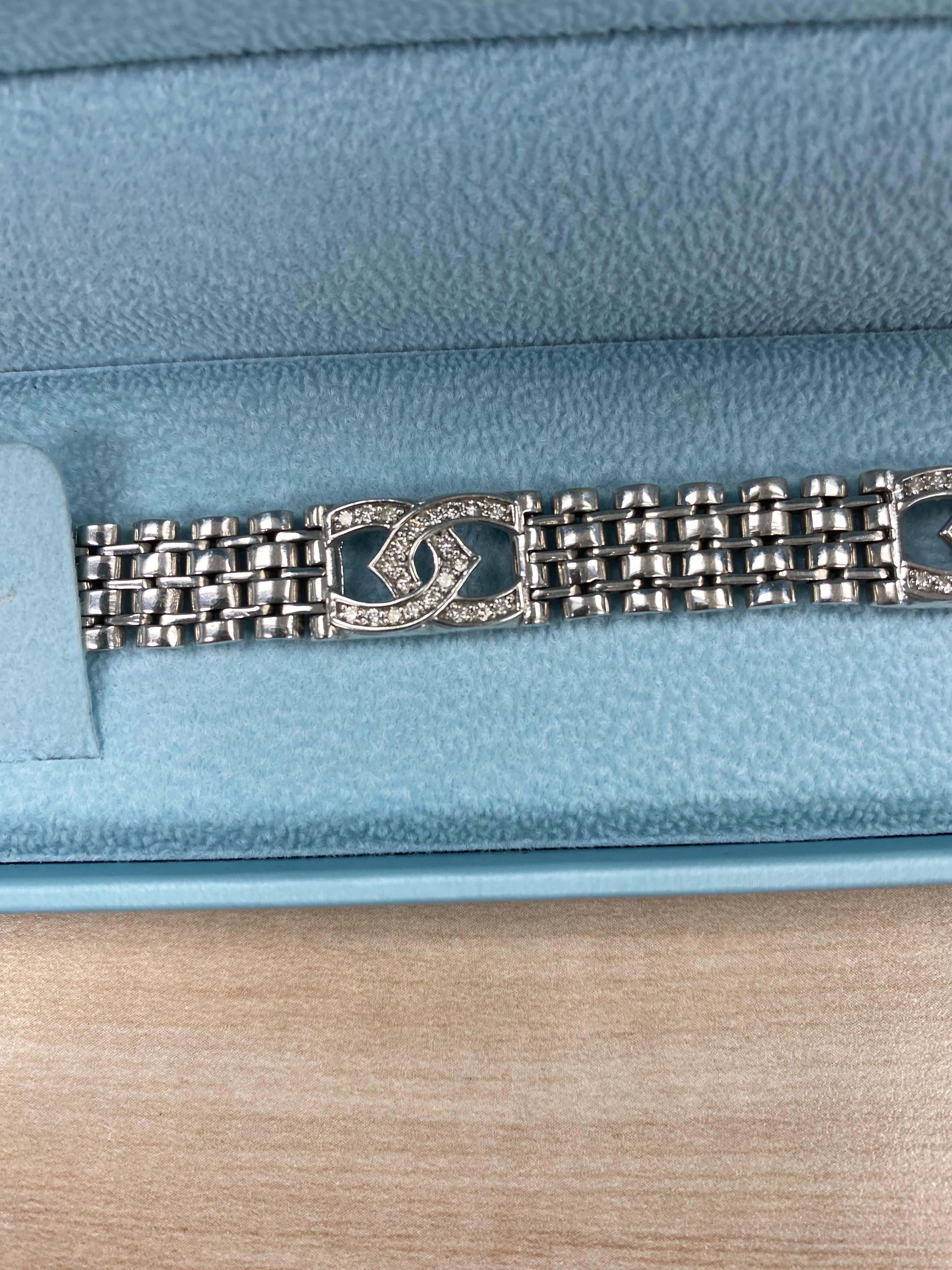 Round Cut 1.30 Ct Diamond Horseshoe Men's Bracelet Rolex Style Links 14K White Gold 34.3 g For Sale