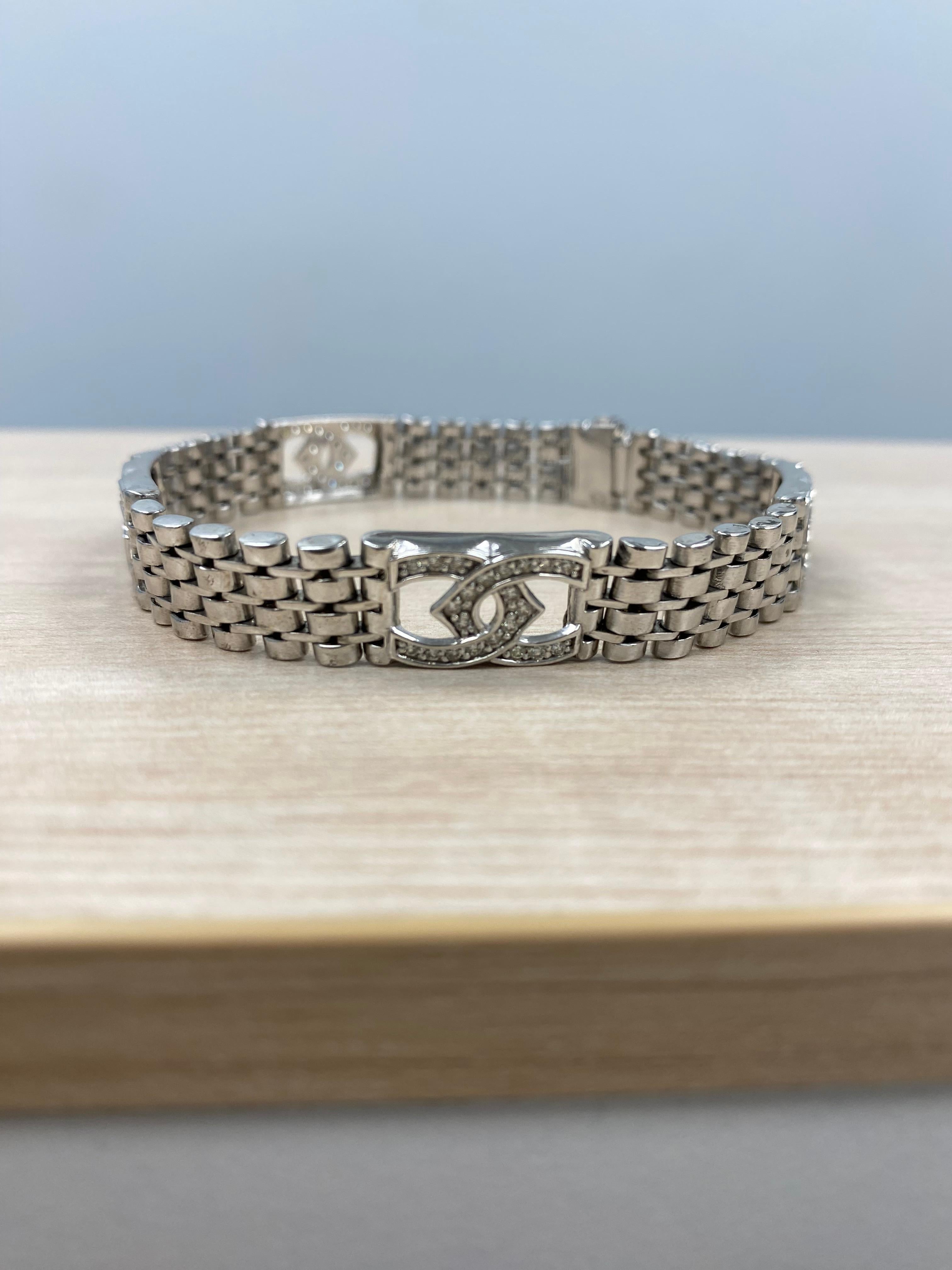 1.30 Ct Diamond Horseshoe Men's Bracelet Rolex Style Links 14K White Gold 34.3 g In Fair Condition For Sale In New York, NY
