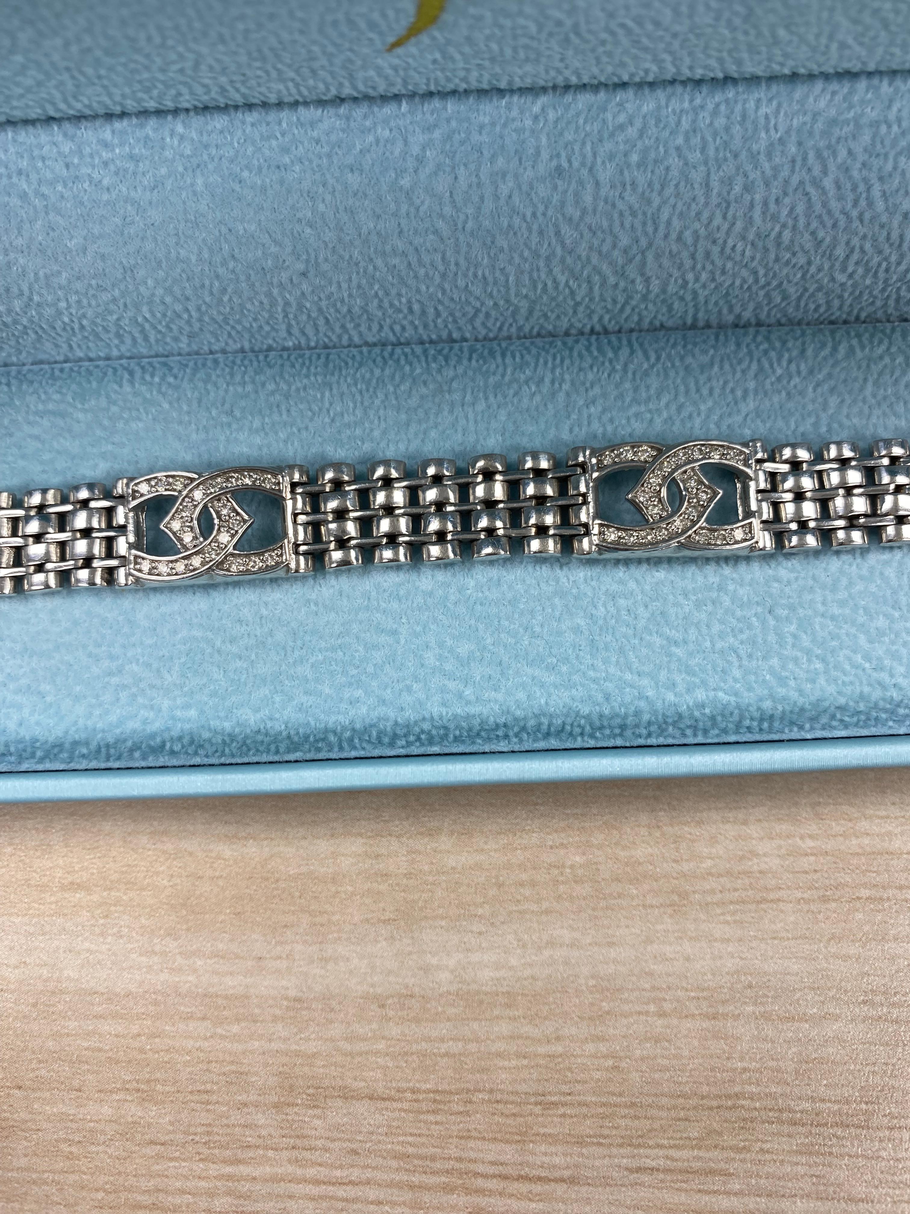 1.30 Ct Diamond Horseshoe Men's Bracelet Rolex Style Links 14K White Gold 34.3 g For Sale 1