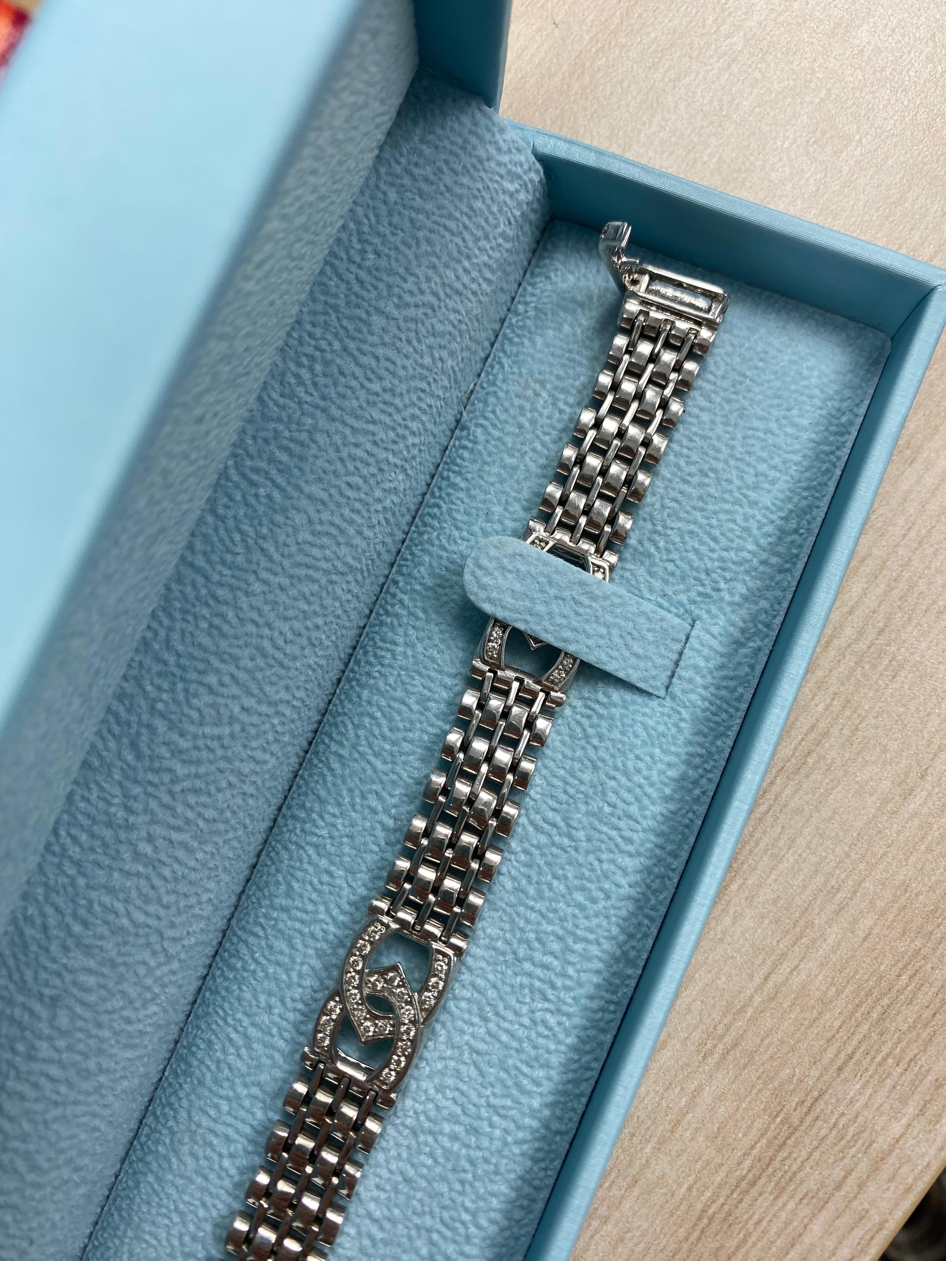 1.30 Ct Diamond Horseshoe Men's Bracelet Rolex Style Links 14K White Gold 34.3 g For Sale 2
