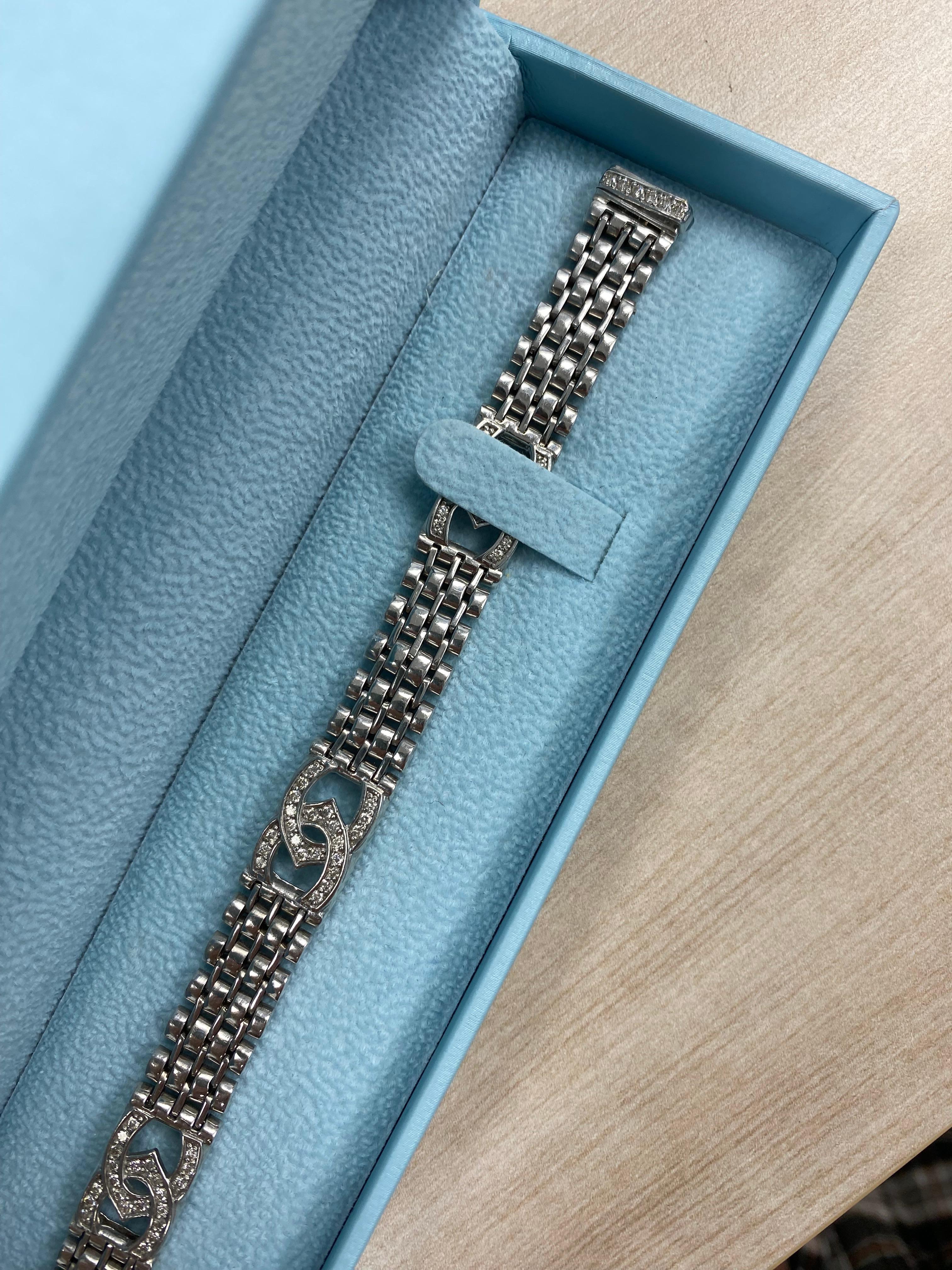 1.30 Ct Diamond Horseshoe Men's Bracelet Rolex Style Links 14K White Gold 34.3 g For Sale 4