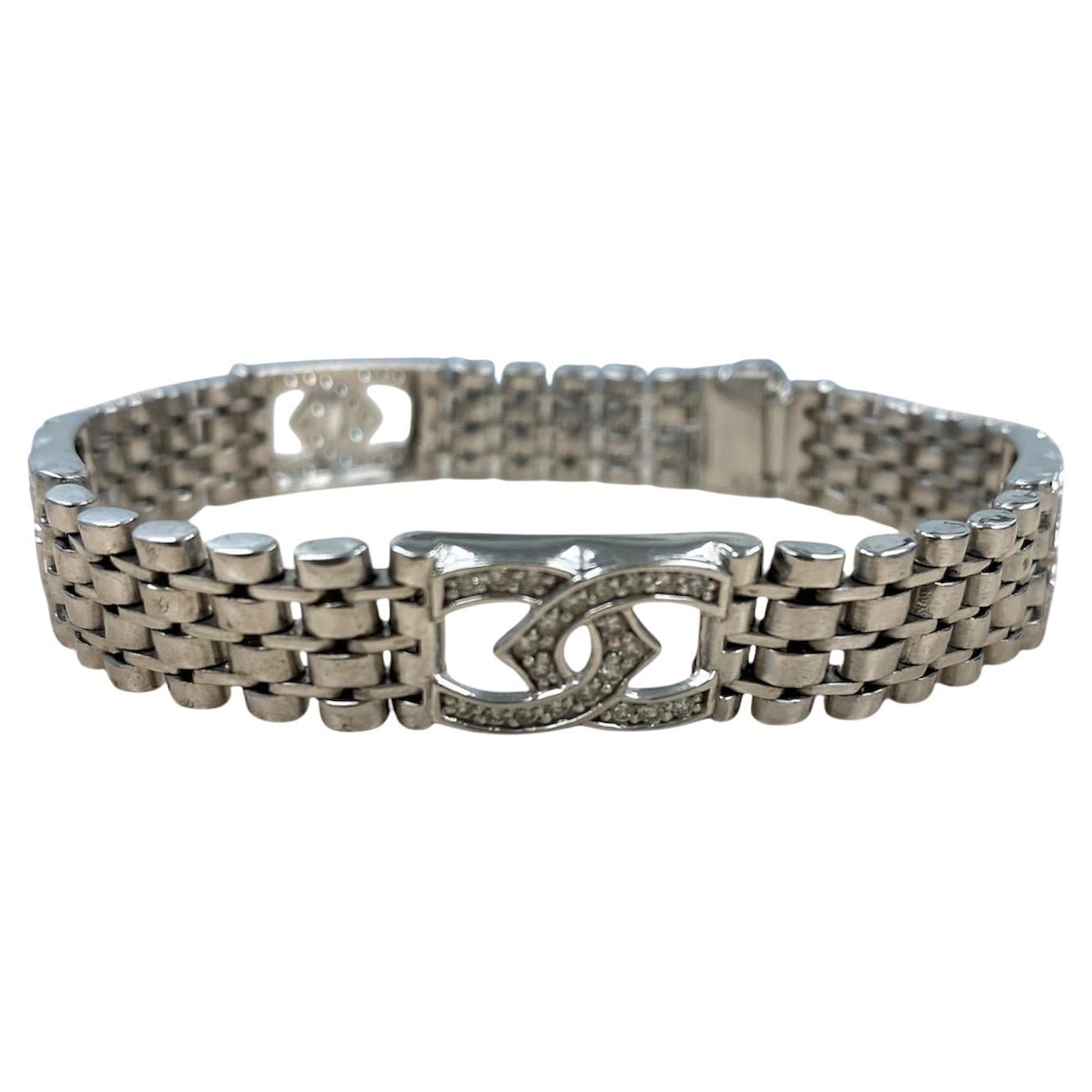 1.30 Ct Diamond Horseshoe Men's Bracelet Rolex Style Links 14K White Gold 34.3 g For Sale