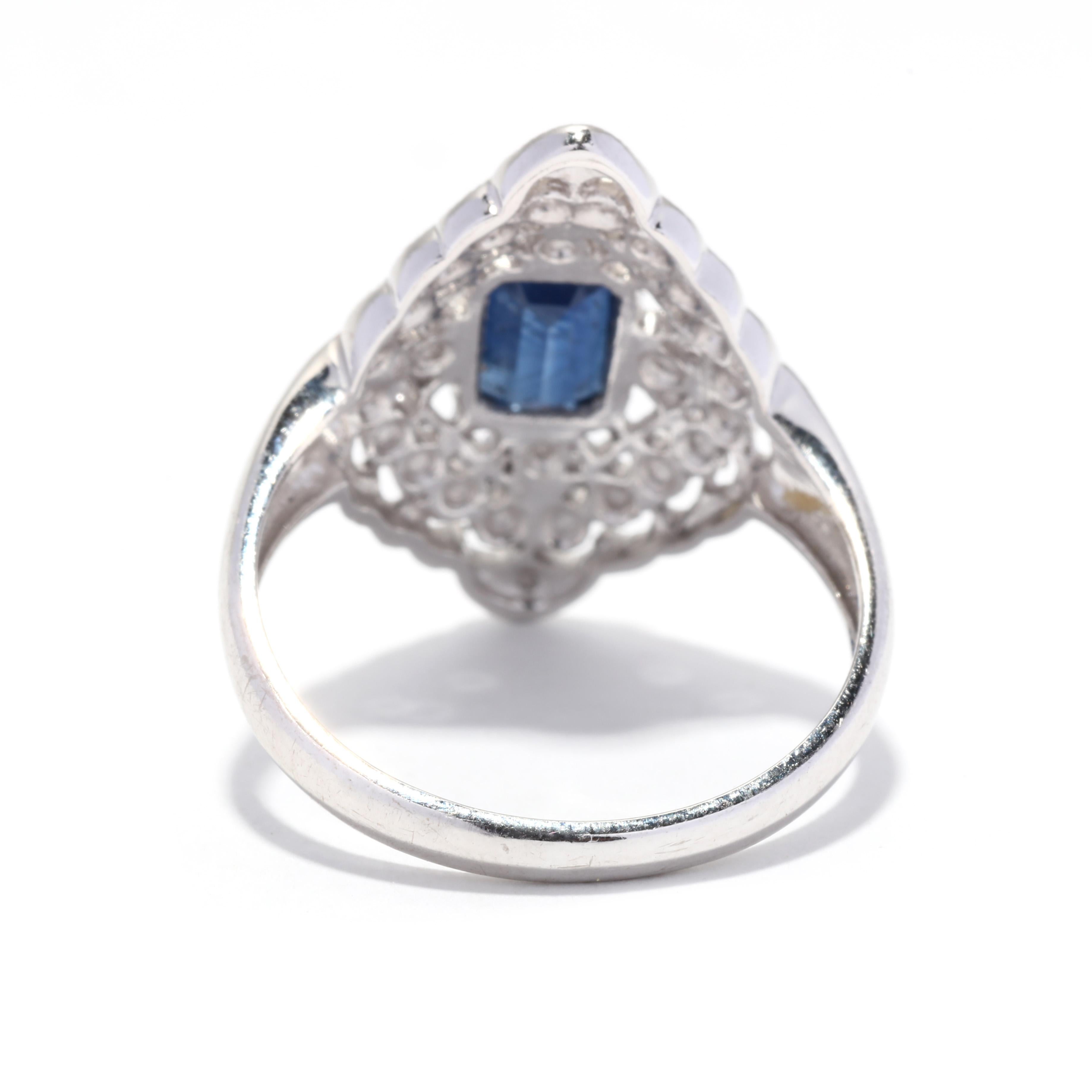 1.30 Ct Natural Blue Sapphire Navette Ring, Platinum, Ring, Emerald Cut In Good Condition For Sale In McLeansville, NC