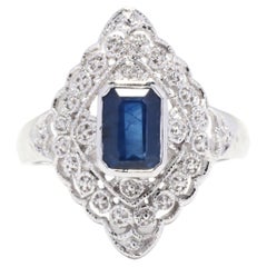 1.30 Ct Natural Blue Sapphire Navette Ring, Platinum, Ring, Emerald Cut