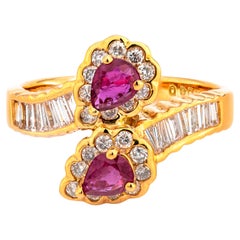 1.30 Ct Natural Red Ruby and Natural White Diamonds Ring, No Reserve Price