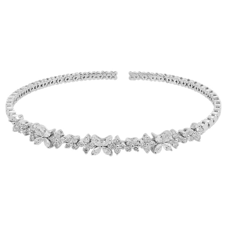 1.30ct Pear Round Diamond Cuff Bangle Bracelet 18 Karat White Gold