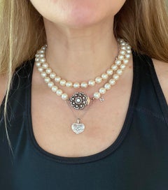 Collier ras du cou en or jaune 14k avec perles et diamants de taille rose de 1,30 ct