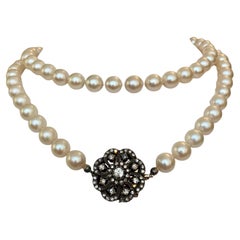 1.30 ct Rose cut Diamond
Pearl Antique Choker Necklace in 14k yellow Gold