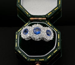 1.30 Ct Sapphire .90 Ct Diamond 18 KT Trilogy Ring