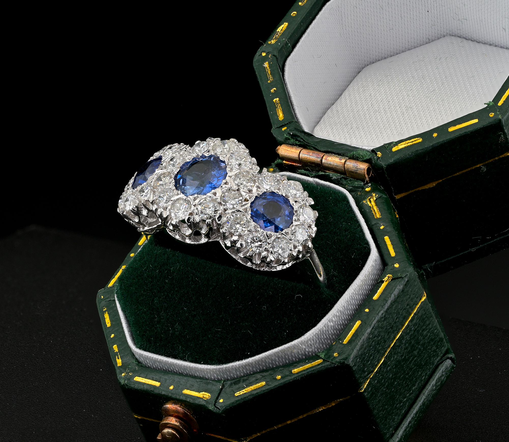 Contemporary 1.30 Ct Sapphire .90 Ct Diamond 18 KT Trilogy Ring For Sale