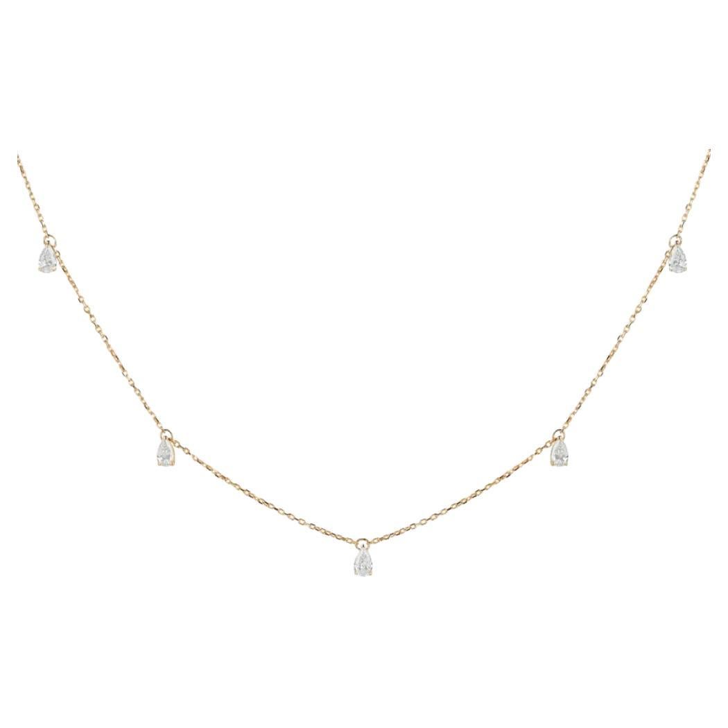 1.30 Cts Diamond Pear Charm Necklace in 18K Rose Gold
