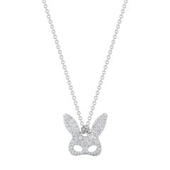 1.30 Carat White Diamond 18 Karat White Gold Rabbit Mask Pendant Necklace