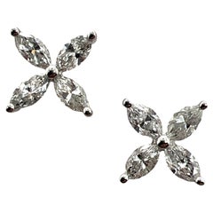 1.30 CTW Marquise Diamond 18 Karat White Gold Flower Stud Earrings
