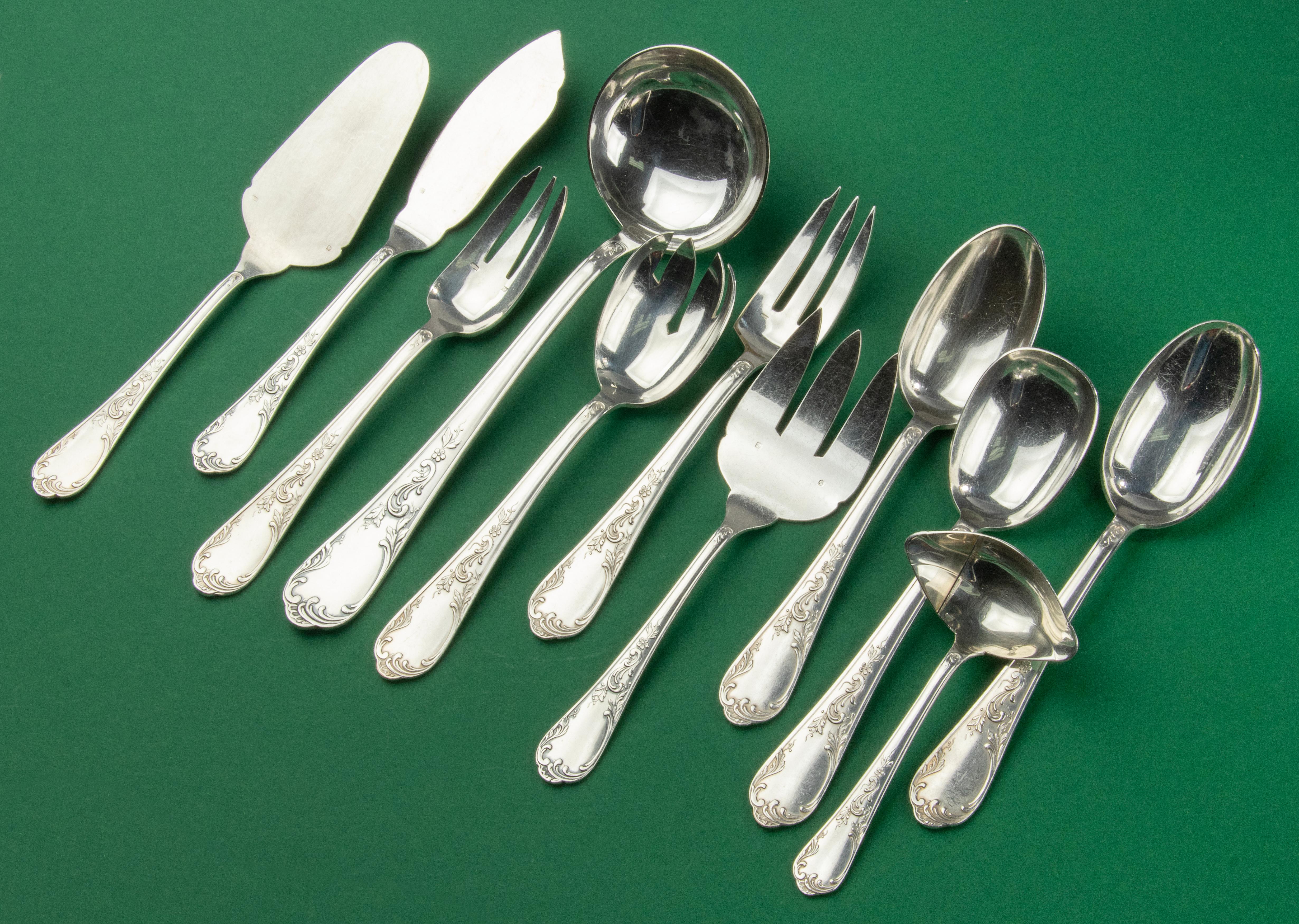 130-Piece Set Silver Plated Flatware, Frionnet France, Rococo Style For Sale 5