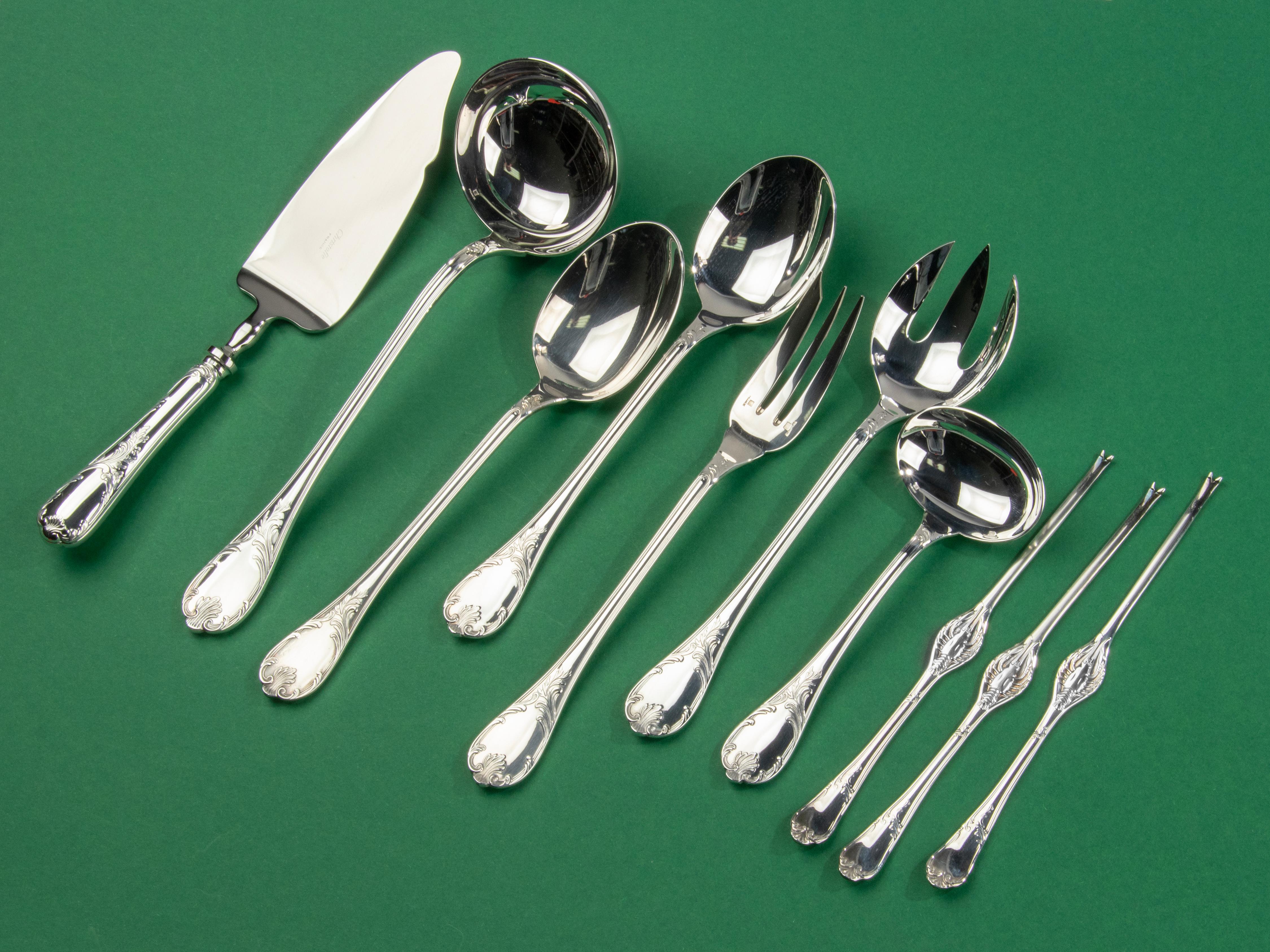 130-Piece Set Silver-Plated Flatware Made by Christofle Model Marly 6