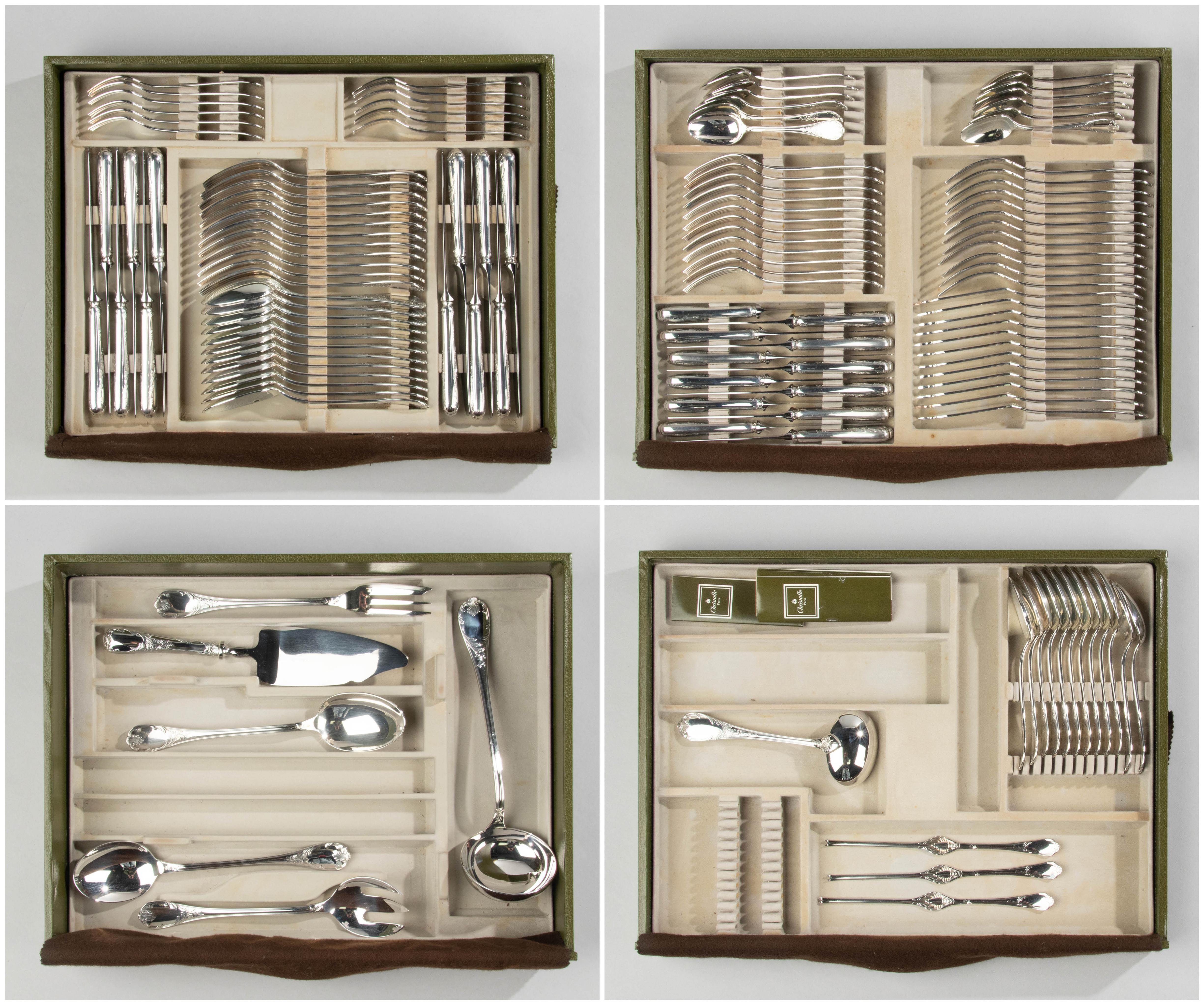 130-Piece Set Silver-Plated Flatware Made by Christofle Model Marly 7