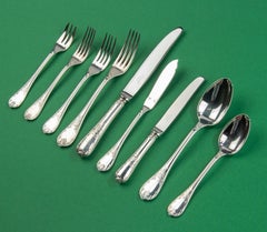 130-Piece Set Silver-Plated Flatware Made by Christofle Model Marly