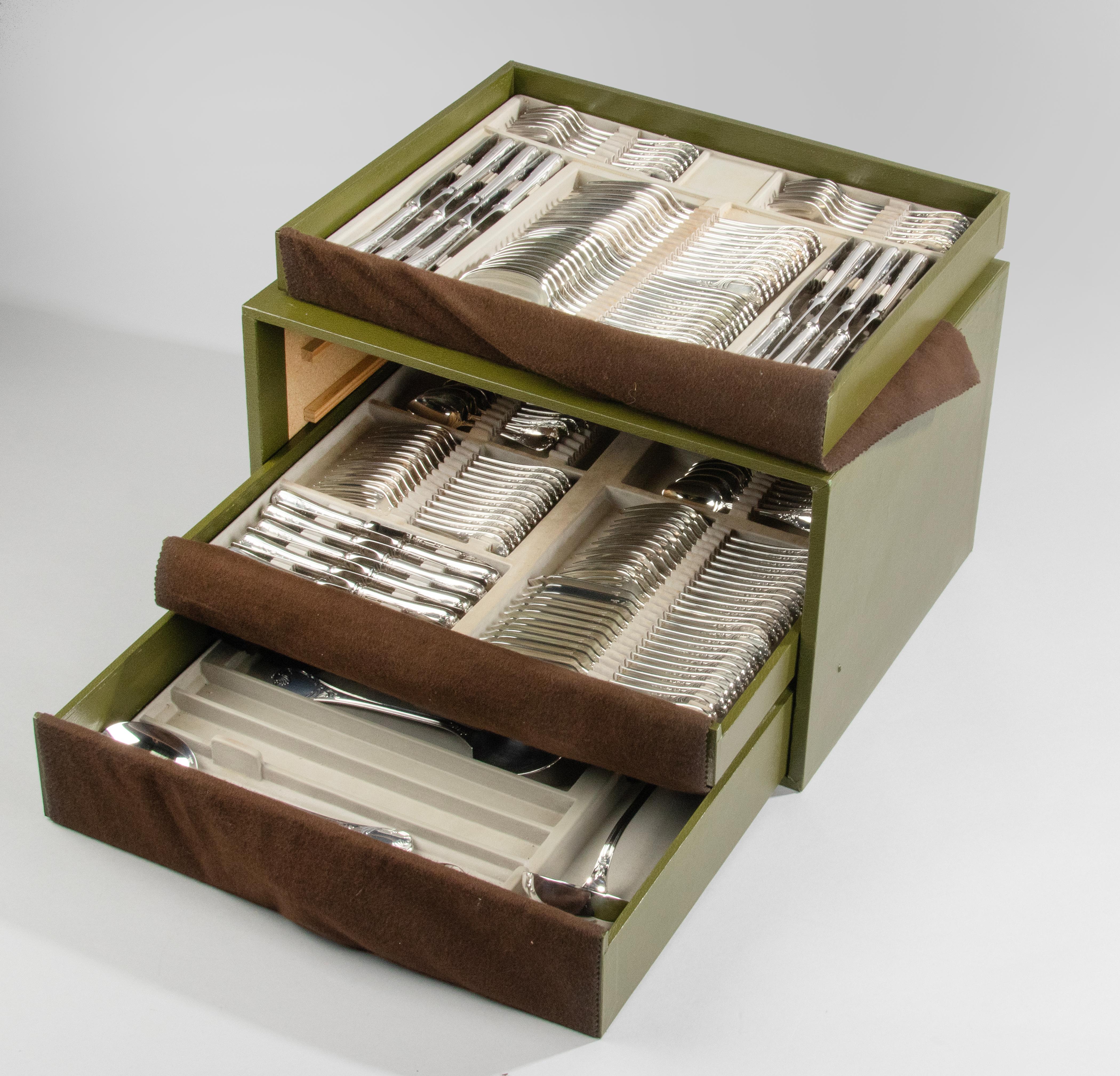 Louis XV 130-Piece Set Silver-Plated Flatware Made by Christofle Model Marly