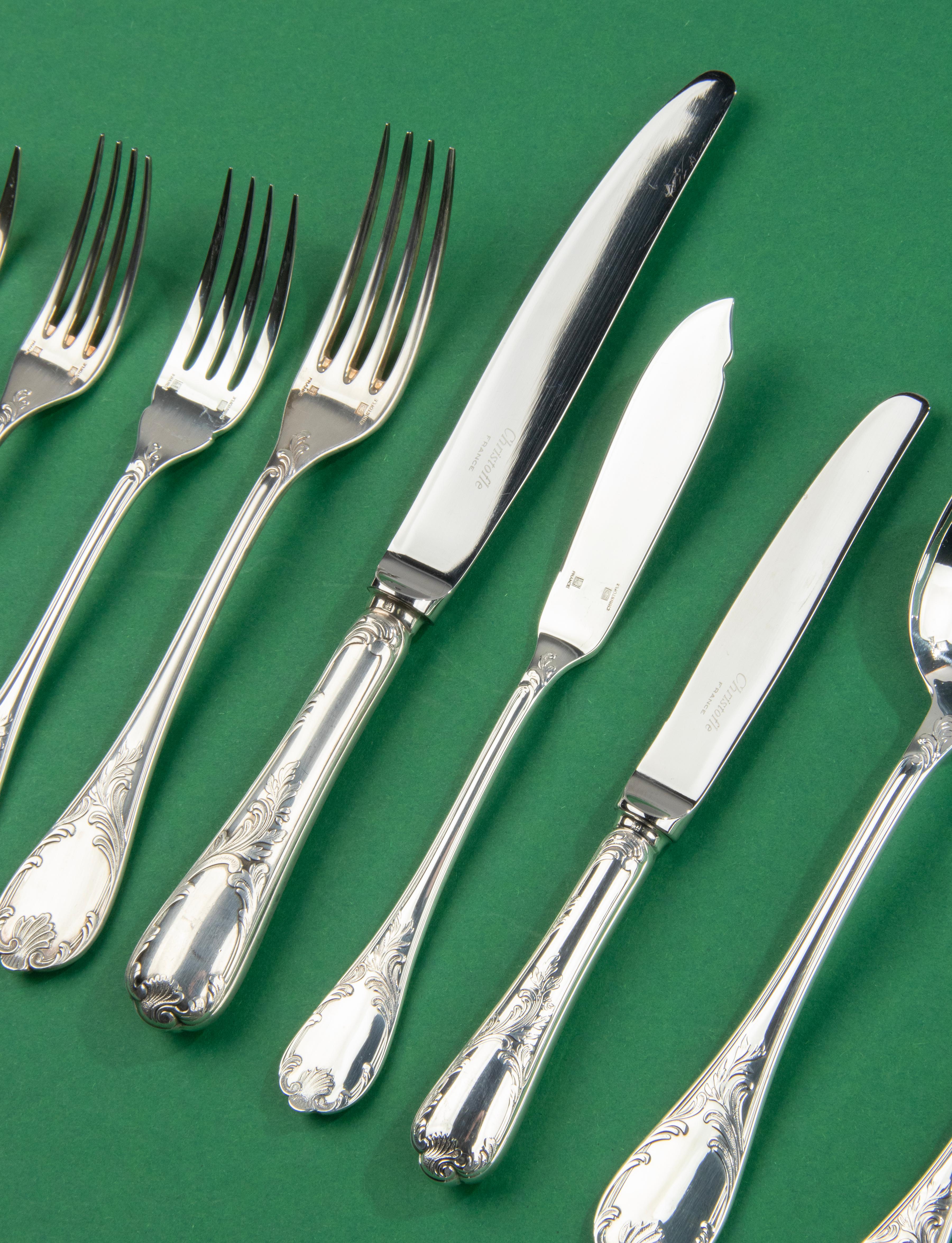 Silver Plate 130-Piece Set Silver-Plated Flatware Made by Christofle Model Marly