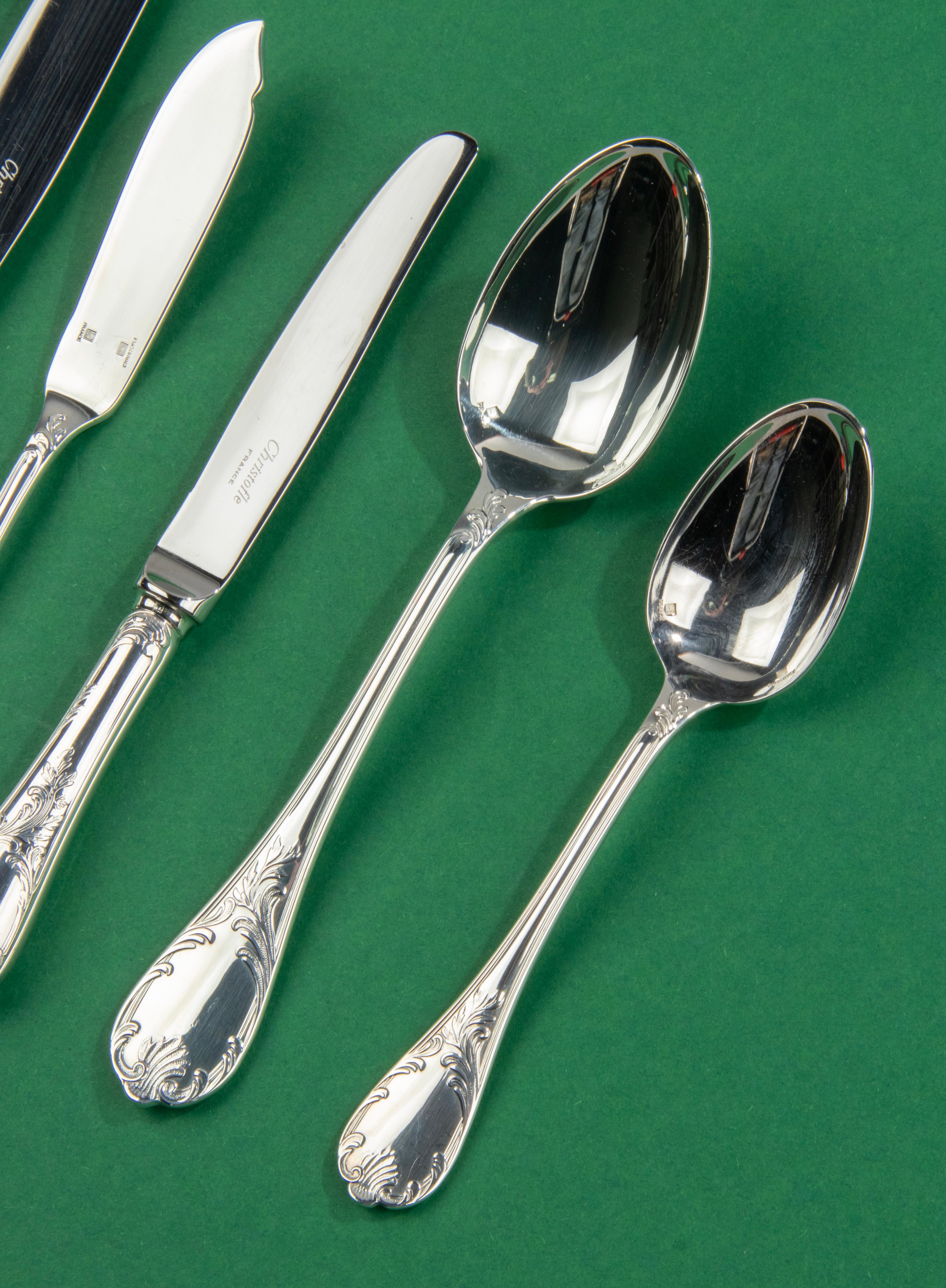 130-Piece Set Silver-Plated Flatware Made by Christofle Model Marly 2