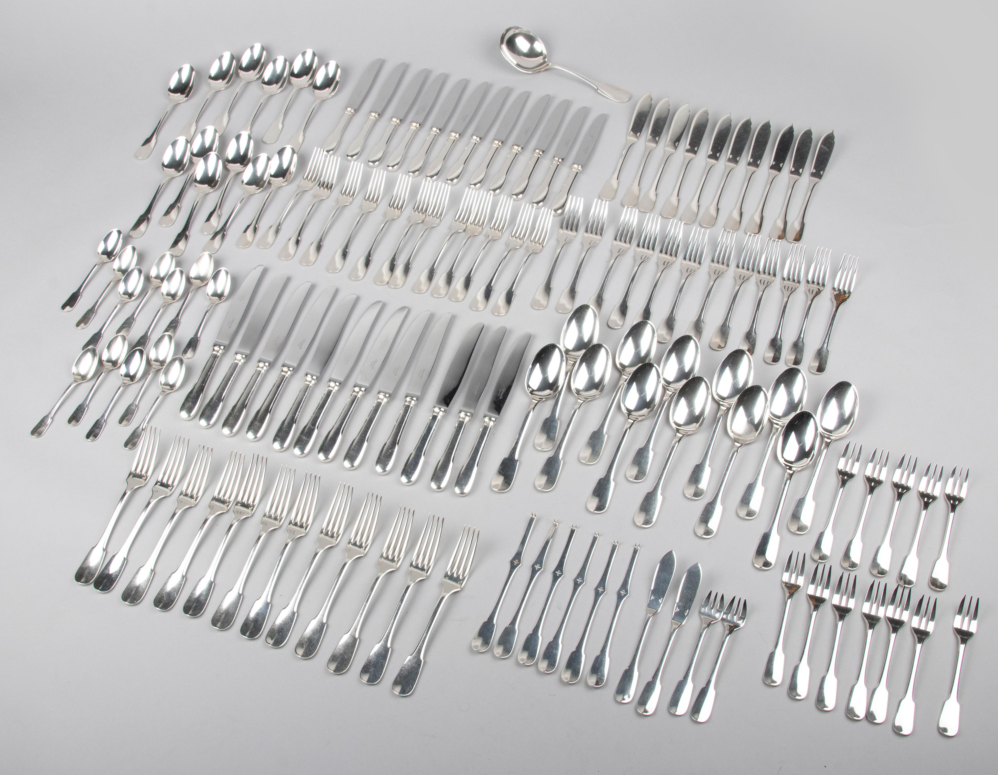 International Style 130-Piece Silver-Plated Flatware by Christofle, Cluny, for 12 Persons