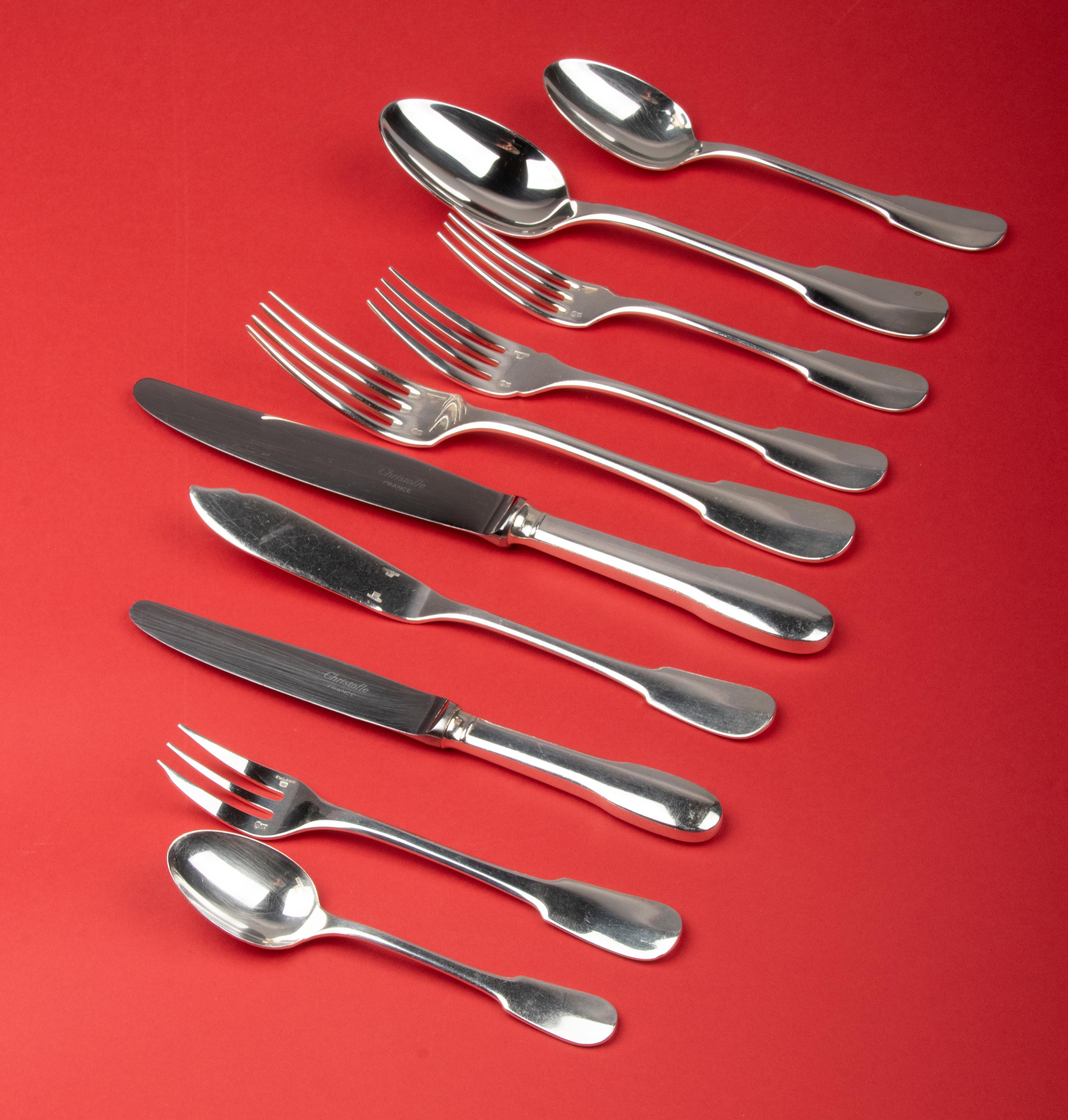 French 130-Piece Silver-Plated Flatware by Christofle, Cluny, for 12 Persons