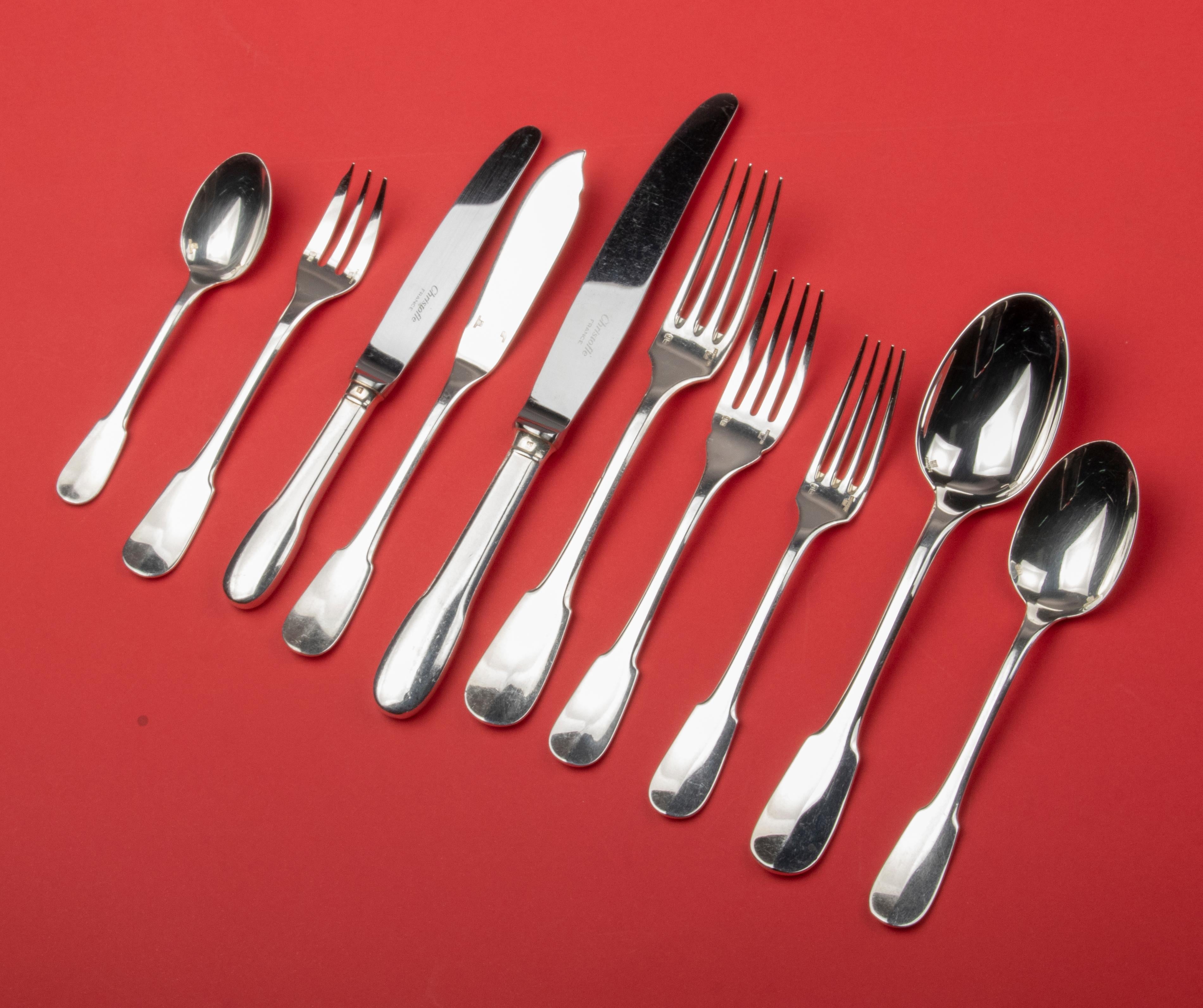 Late 20th Century 130-Piece Silver-Plated Flatware by Christofle, Cluny, for 12 Persons