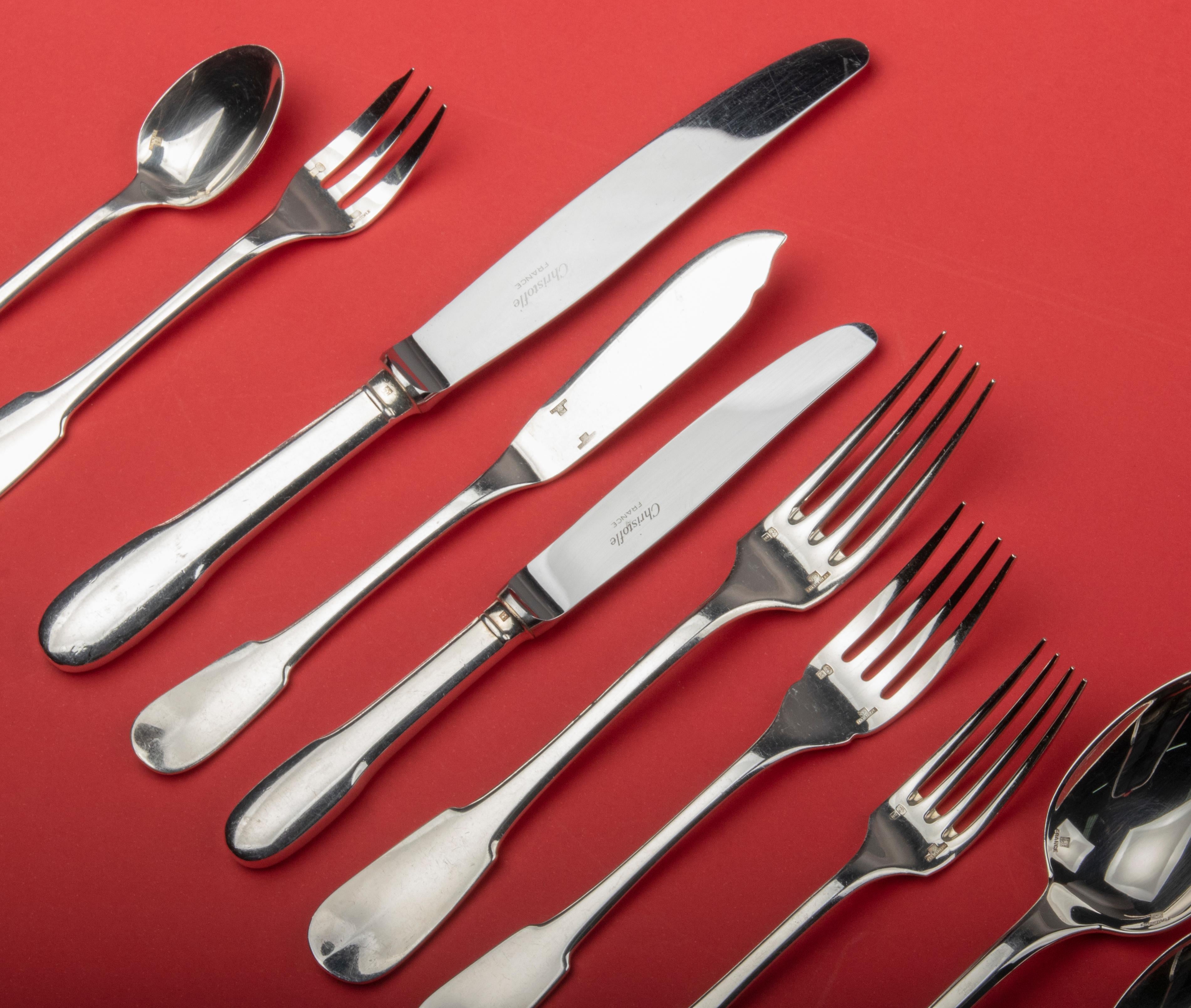 Silver Plate 130-Piece Silver-Plated Flatware by Christofle, Cluny, for 12 Persons
