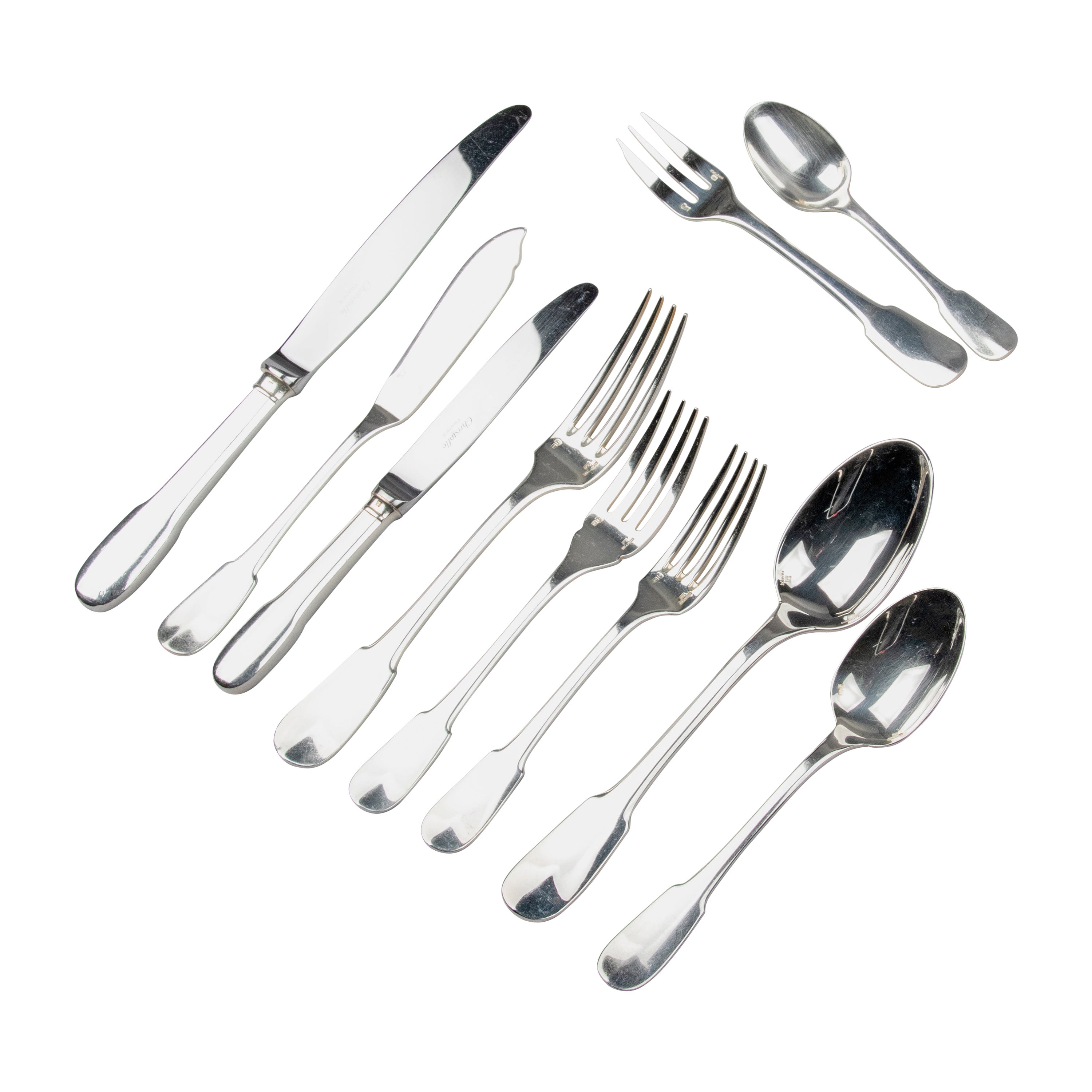 130-Piece Silver-Plated Flatware by Christofle, Cluny, for 12 Persons