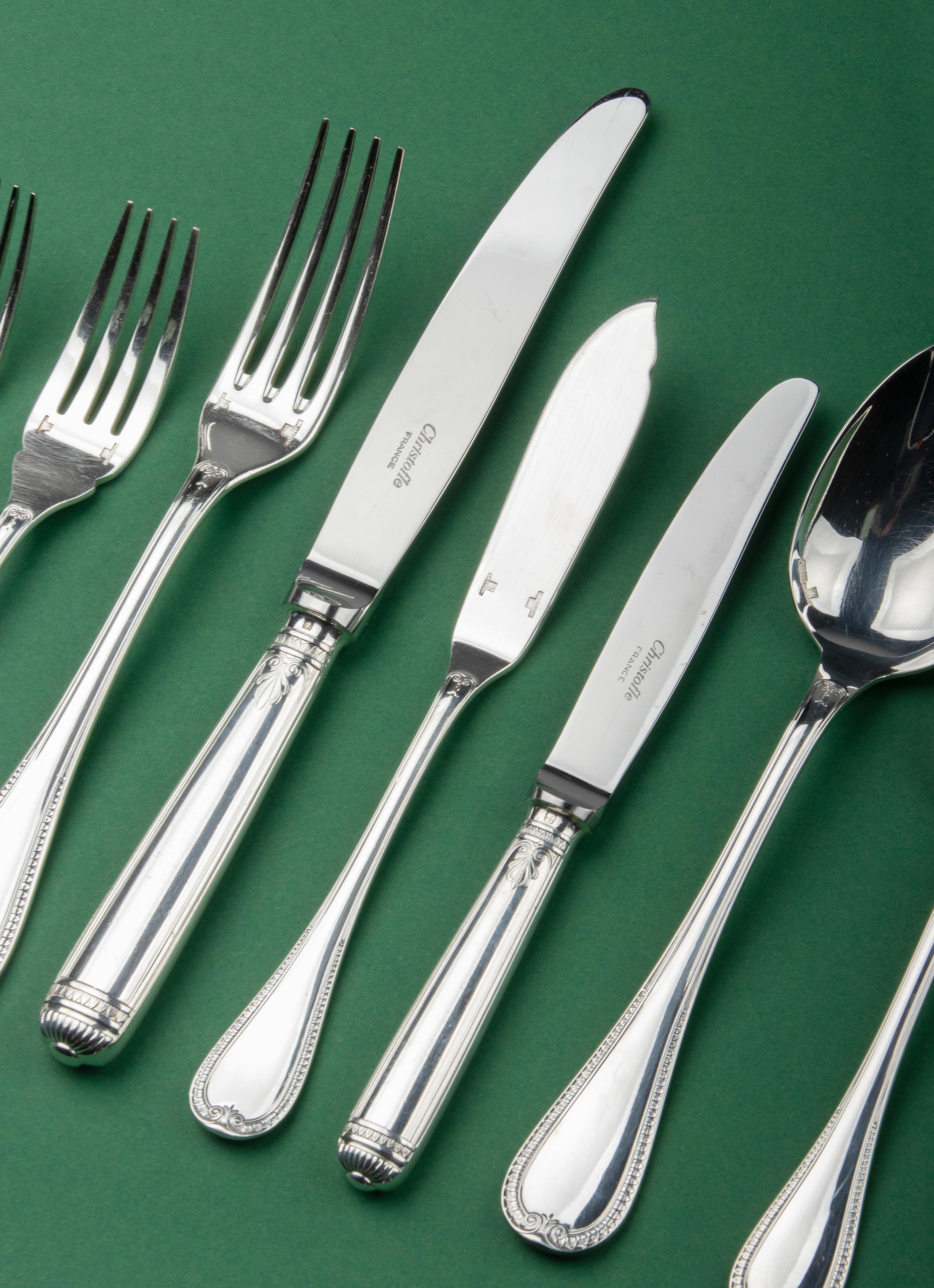 130-Piece Silver Plated Flatware Made by Christofle Model Malmaison in Canteen 4
