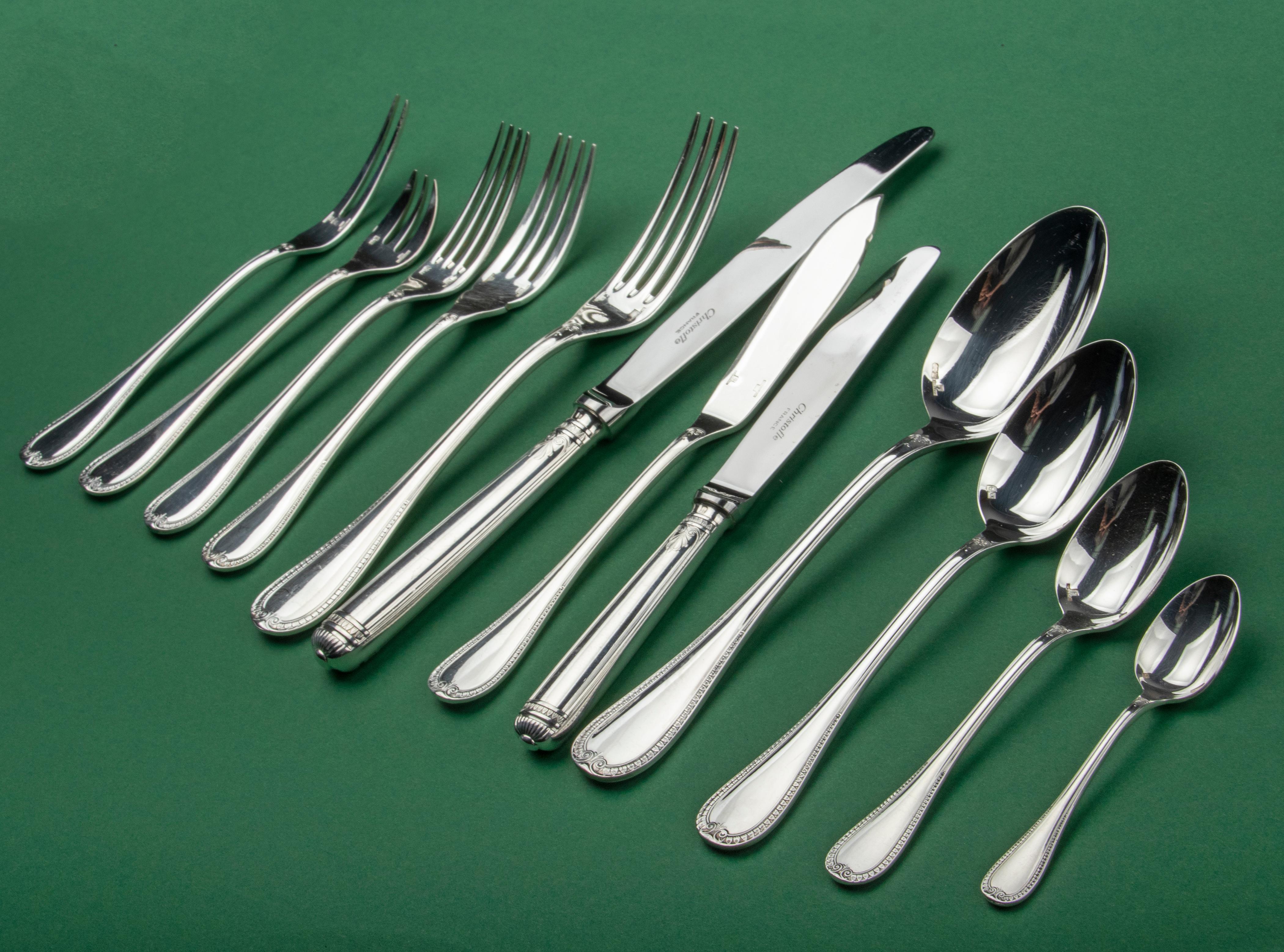 130-Piece Silver Plated Flatware Made by Christofle Model Malmaison in Canteen 7