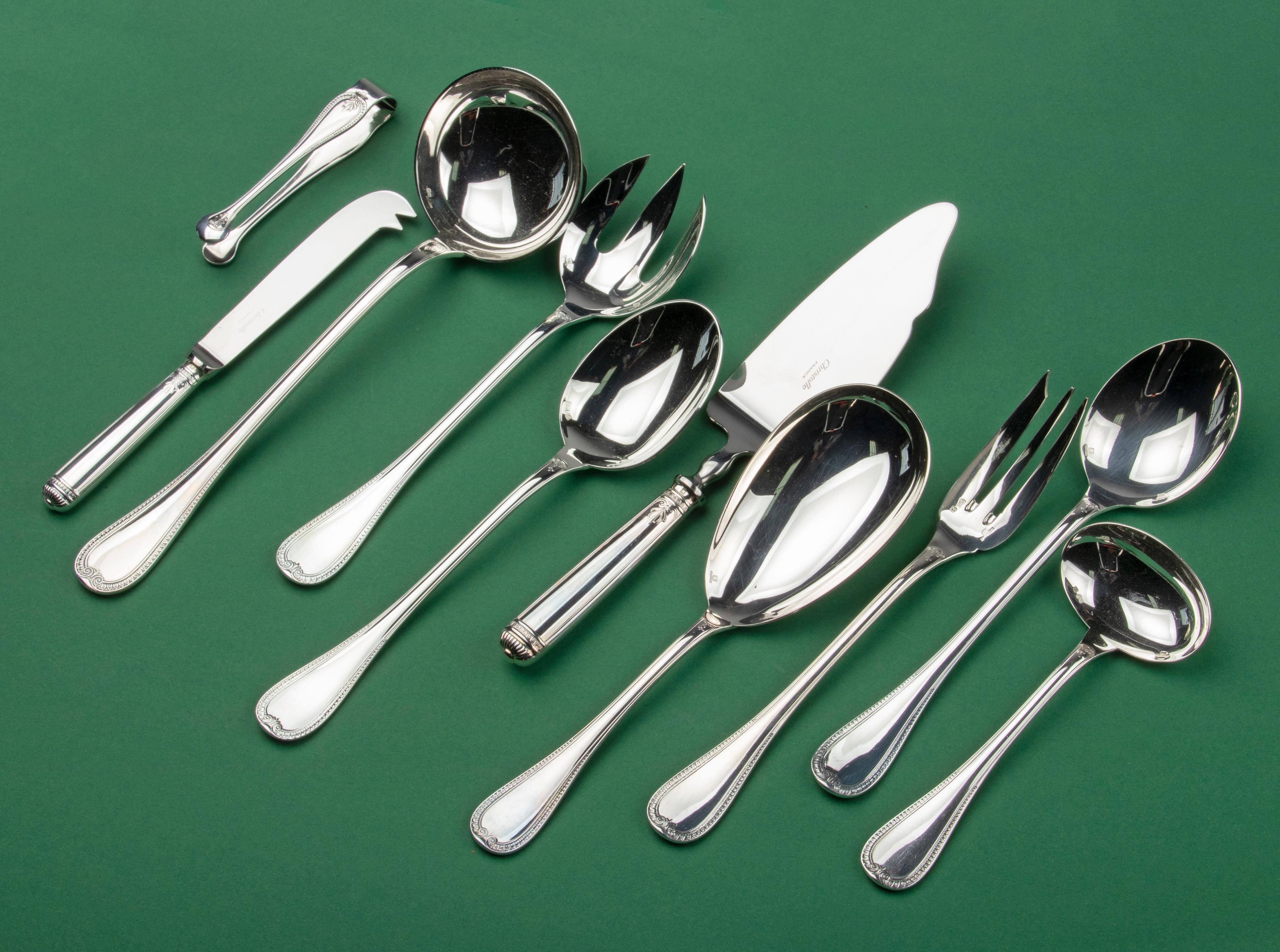 130-Piece Silver Plated Flatware Made by Christofle Model Malmaison in Canteen 11