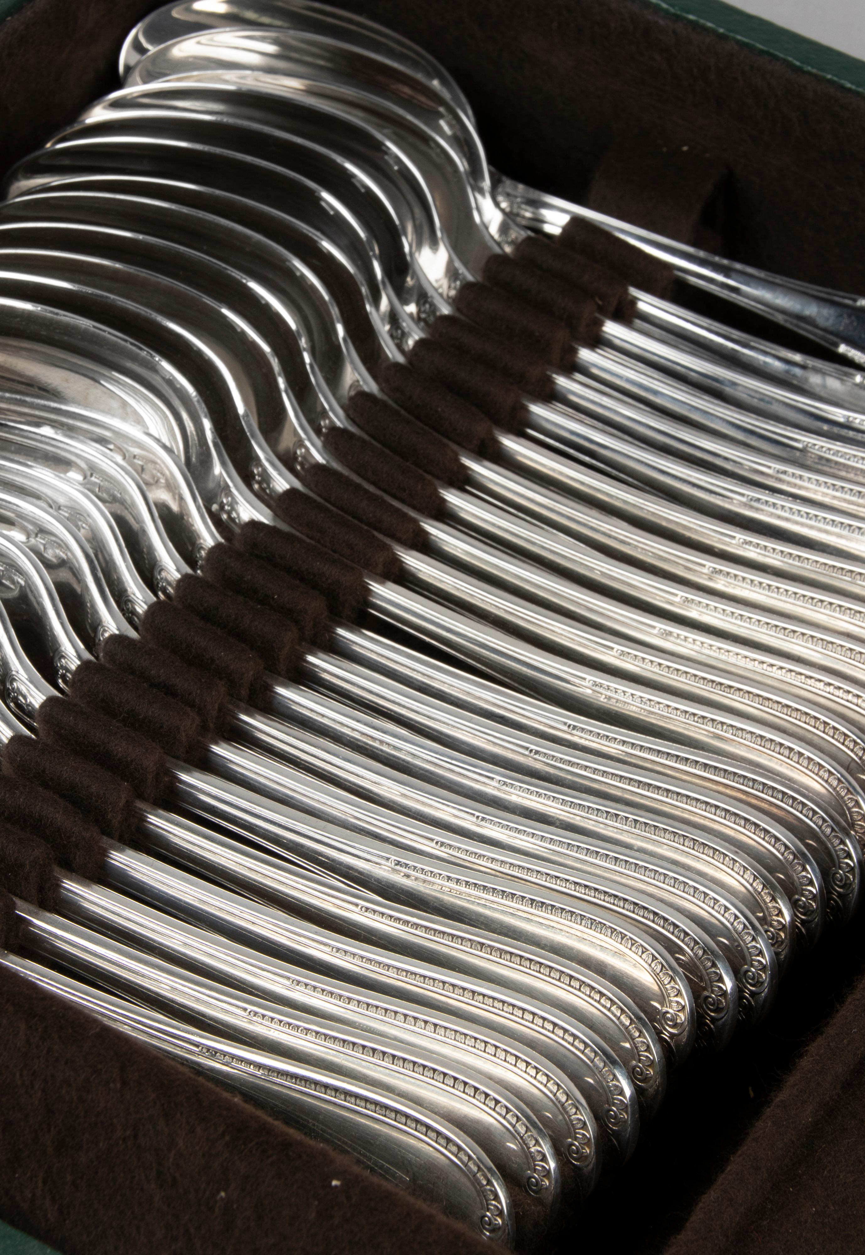 130-Piece Silver Plated Flatware Made by Christofle Model Malmaison in Canteen 12