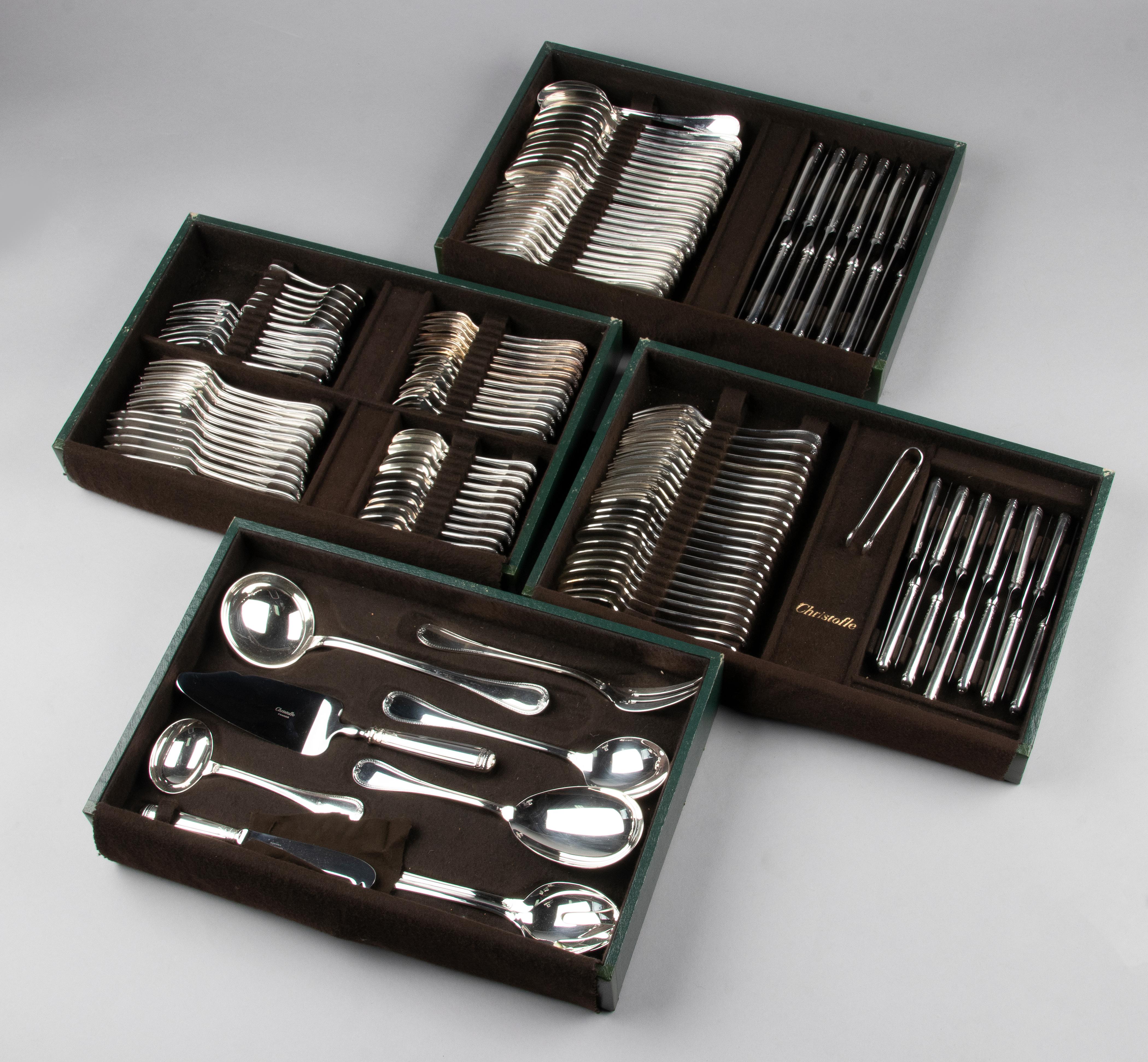 Empire 130-Piece Silver Plated Flatware Made by Christofle Model Malmaison in Canteen