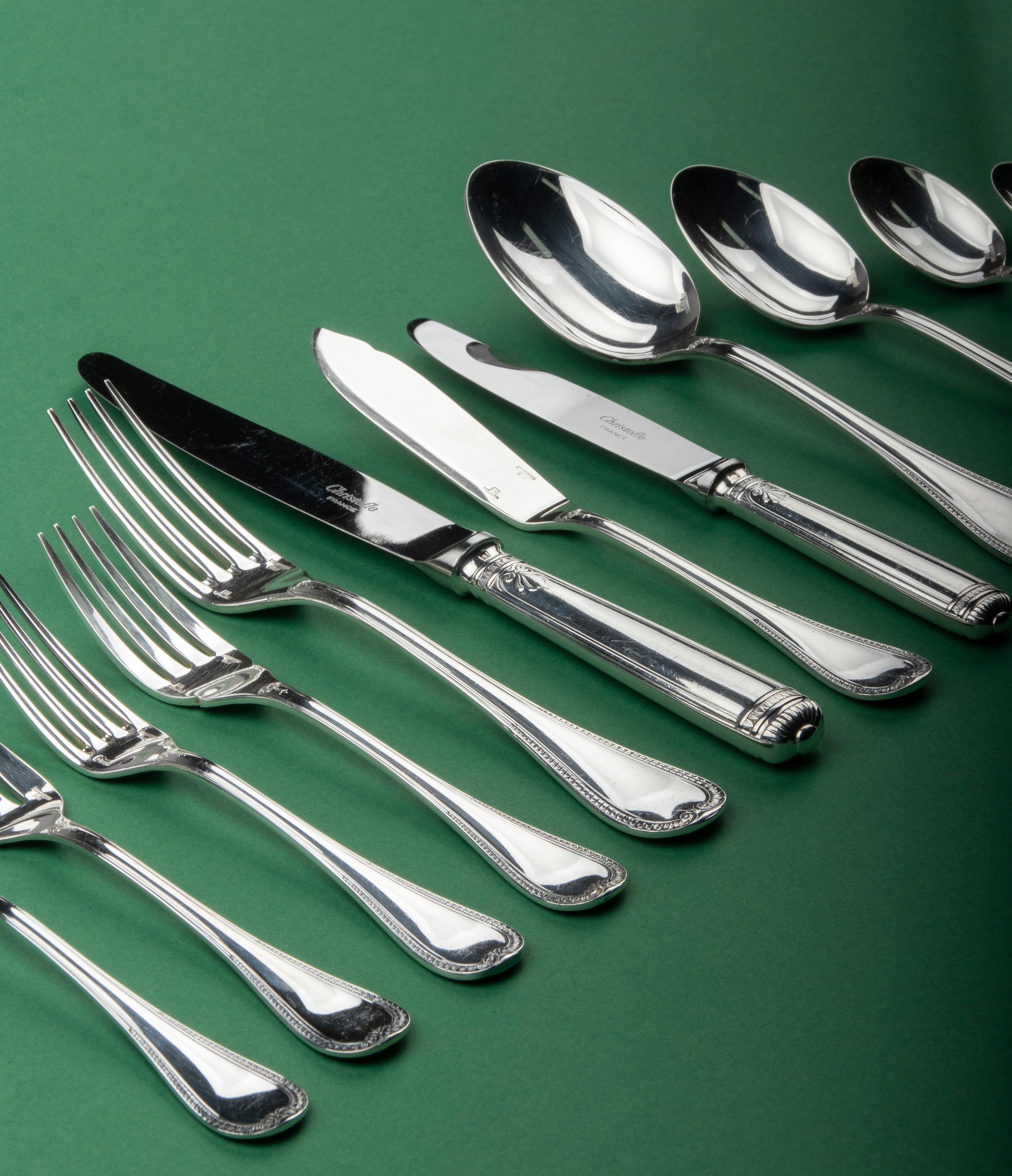 130-Piece Silver Plated Flatware Made by Christofle Model Malmaison in Canteen 3