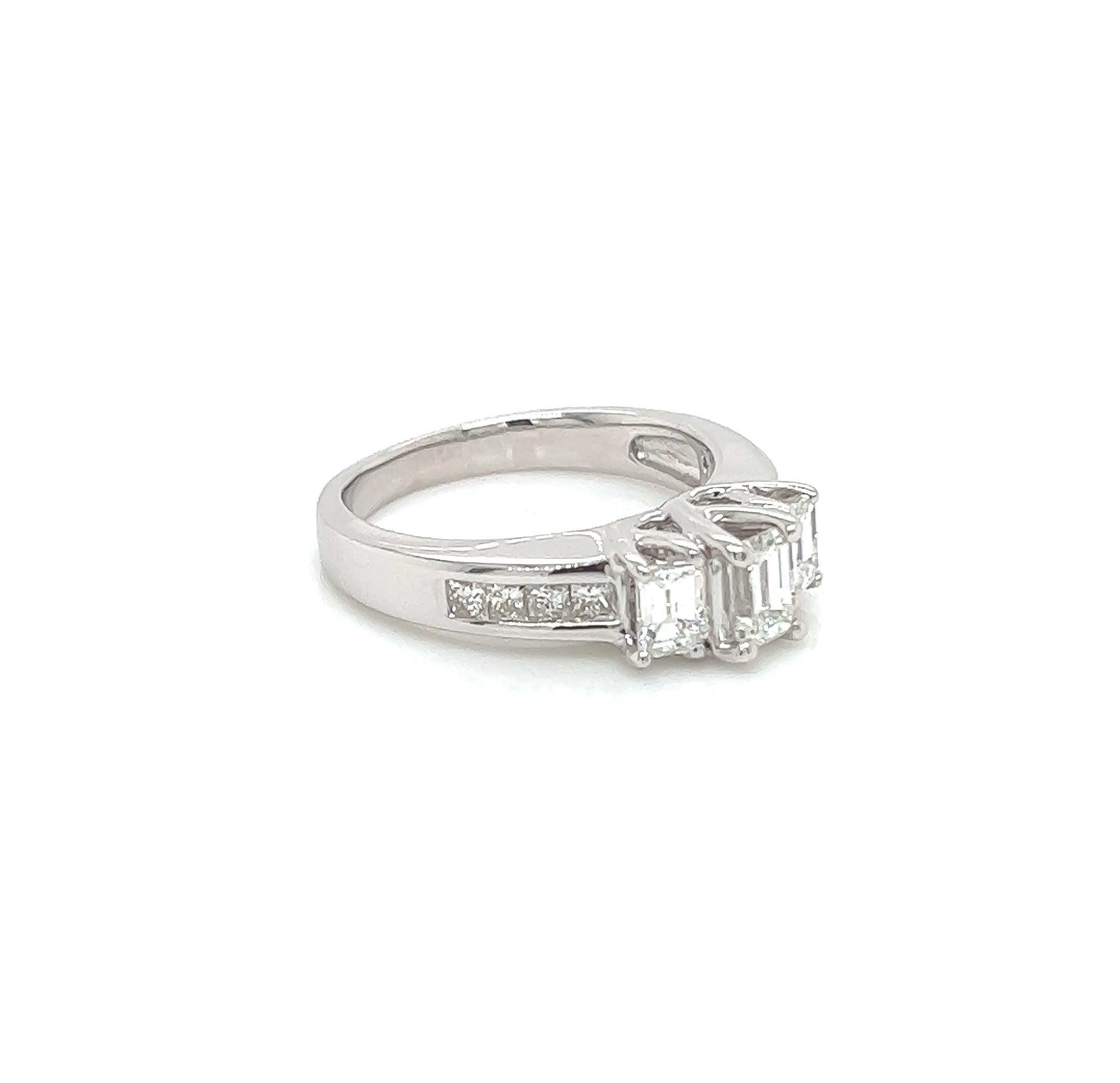 1.30 Total Carat Emerald Cut Three-Stone Engagement Ring H VS2/SI

Beautiful engagement ring for your beloved. The clean cut of the emerald and princess diamonds makes for a strong reminder of your love for your significant other. It is a solid