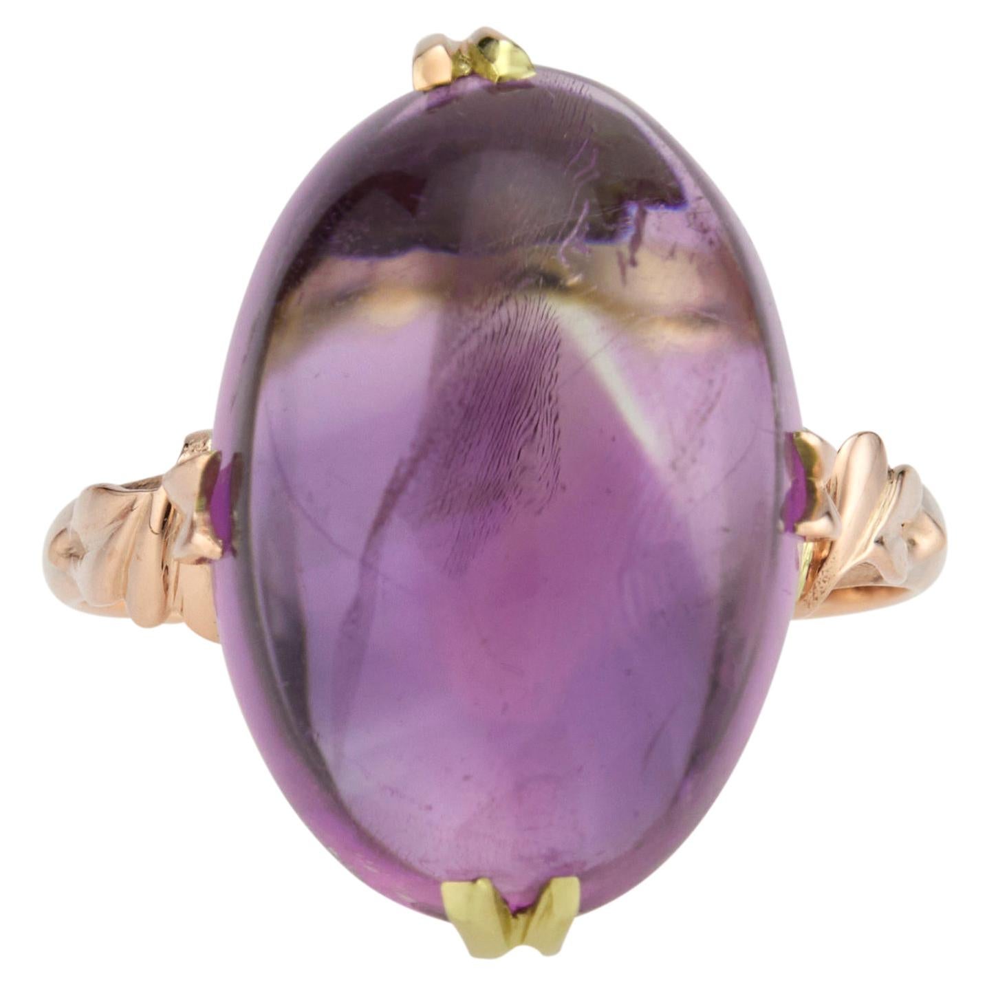 13.00 Carat Cabochon Amethyst Yellow Gold Ring  For Sale