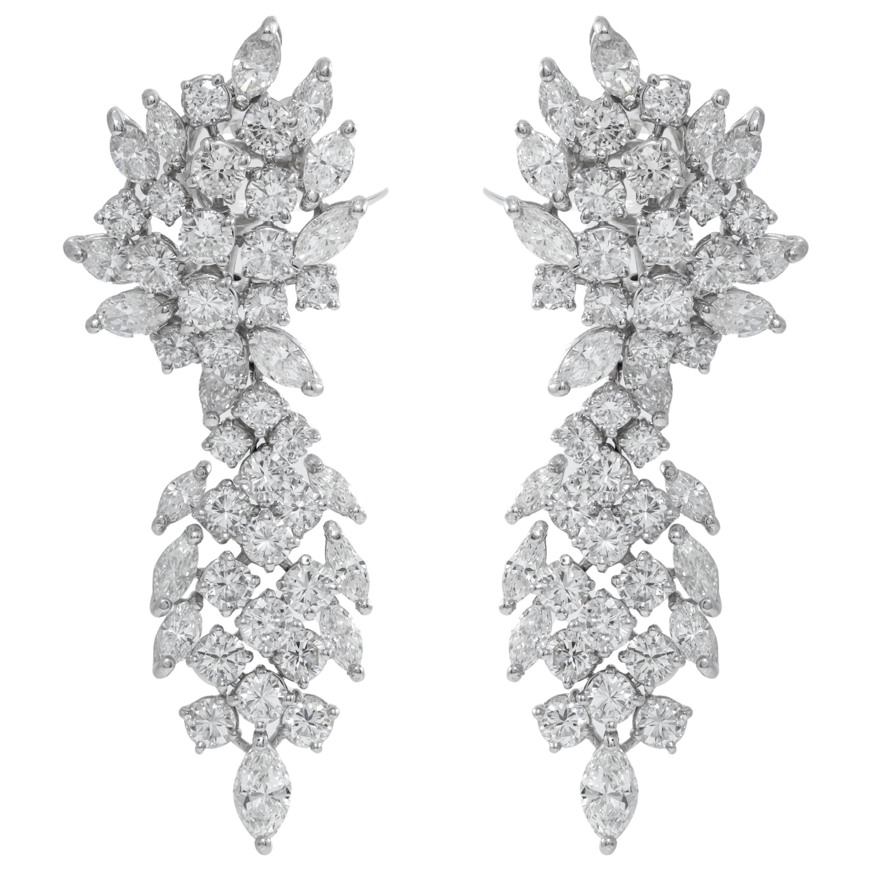 Boucles d'oreilles en platine avec diamants de 13,00 carats et pendentifs en platine