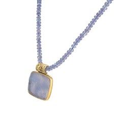 13.00 Carat Druzy Quartz Faceted Bead Yellow Gold Pendant Necklace