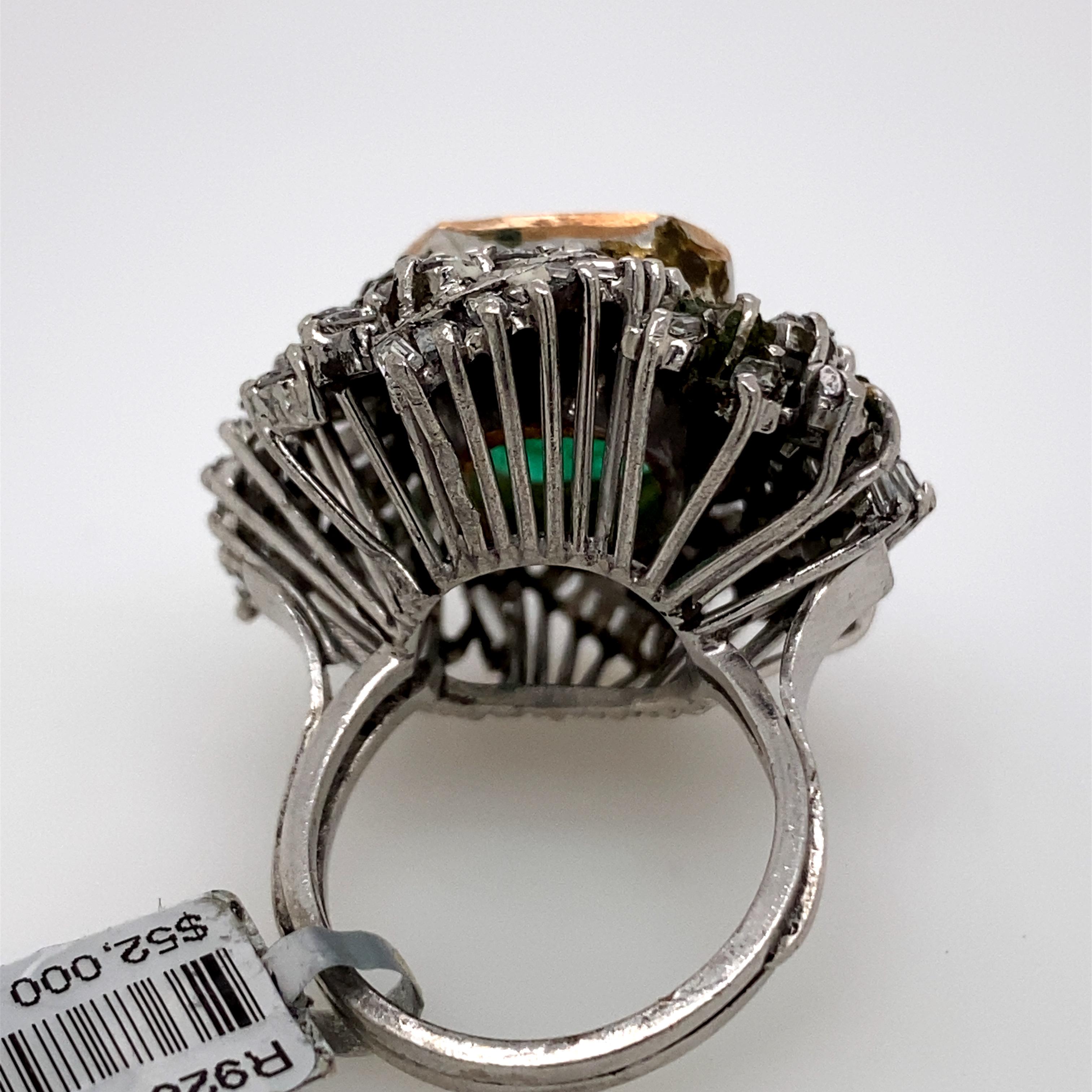 13.00 Carat Emerald with Diamonds Vintage Ring 18 Karat White Gold In Excellent Condition For Sale In BEVERLY HILLS, CA