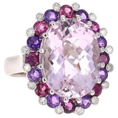 Bague cocktail en or blanc 14 carats avec kunzite, améthyste et diamants de 13,00 carats