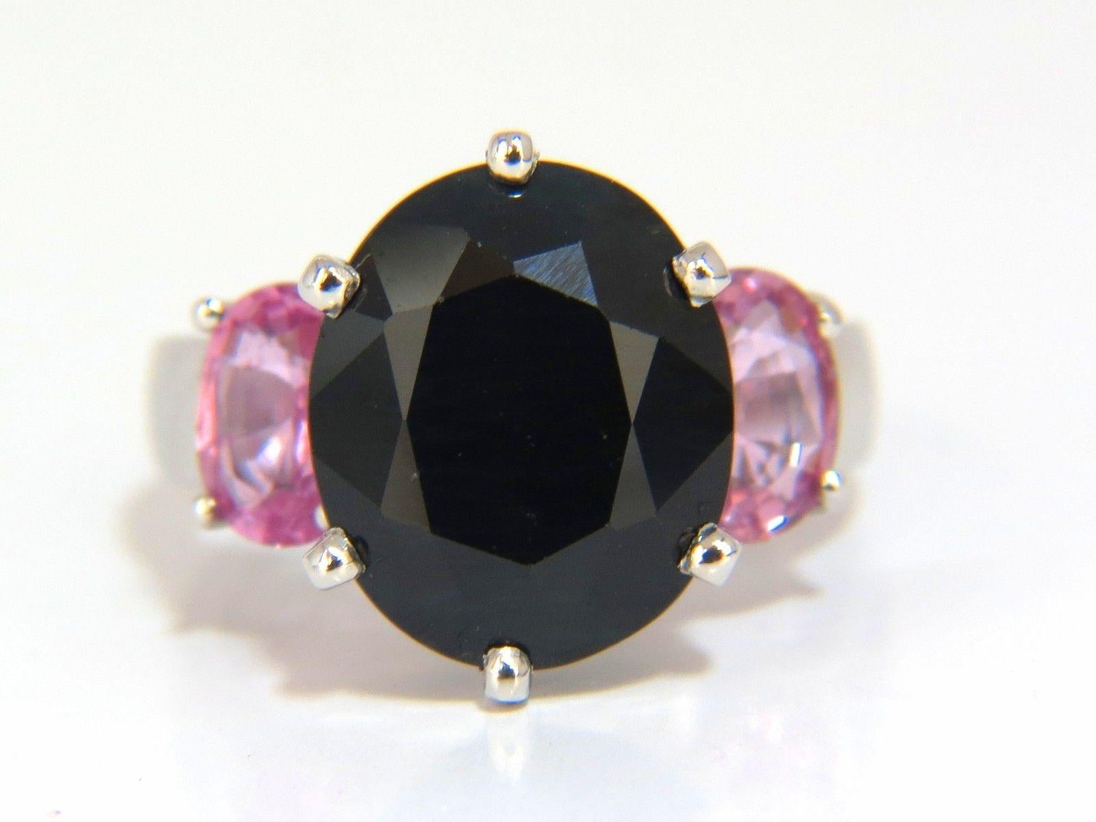 Oval Cut 13.00 Carat Natural Black and Pink Sapphire Diamonds Ring 14 Karat White Gold For Sale